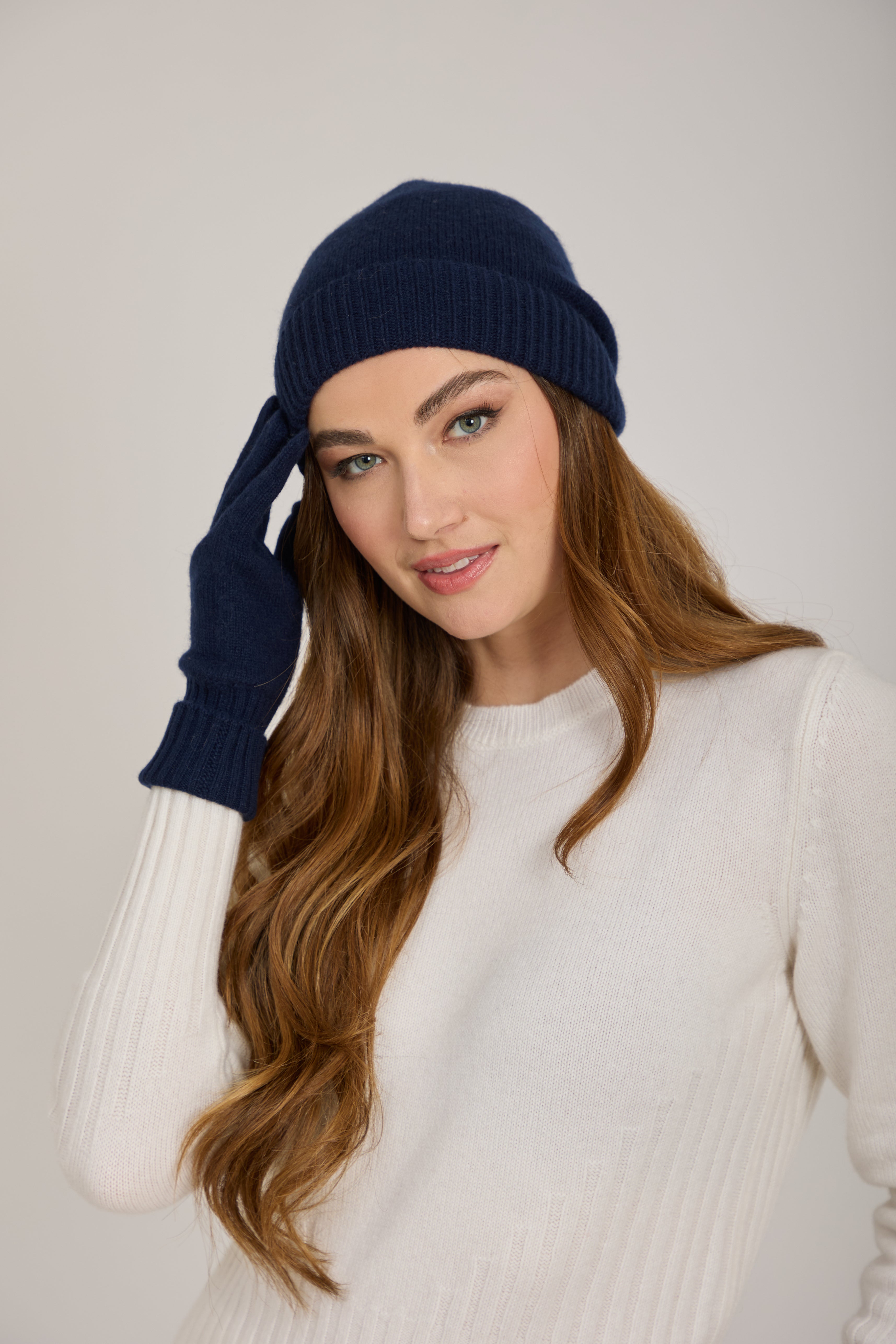 RIBBED CASHMERE HAT-NAVY