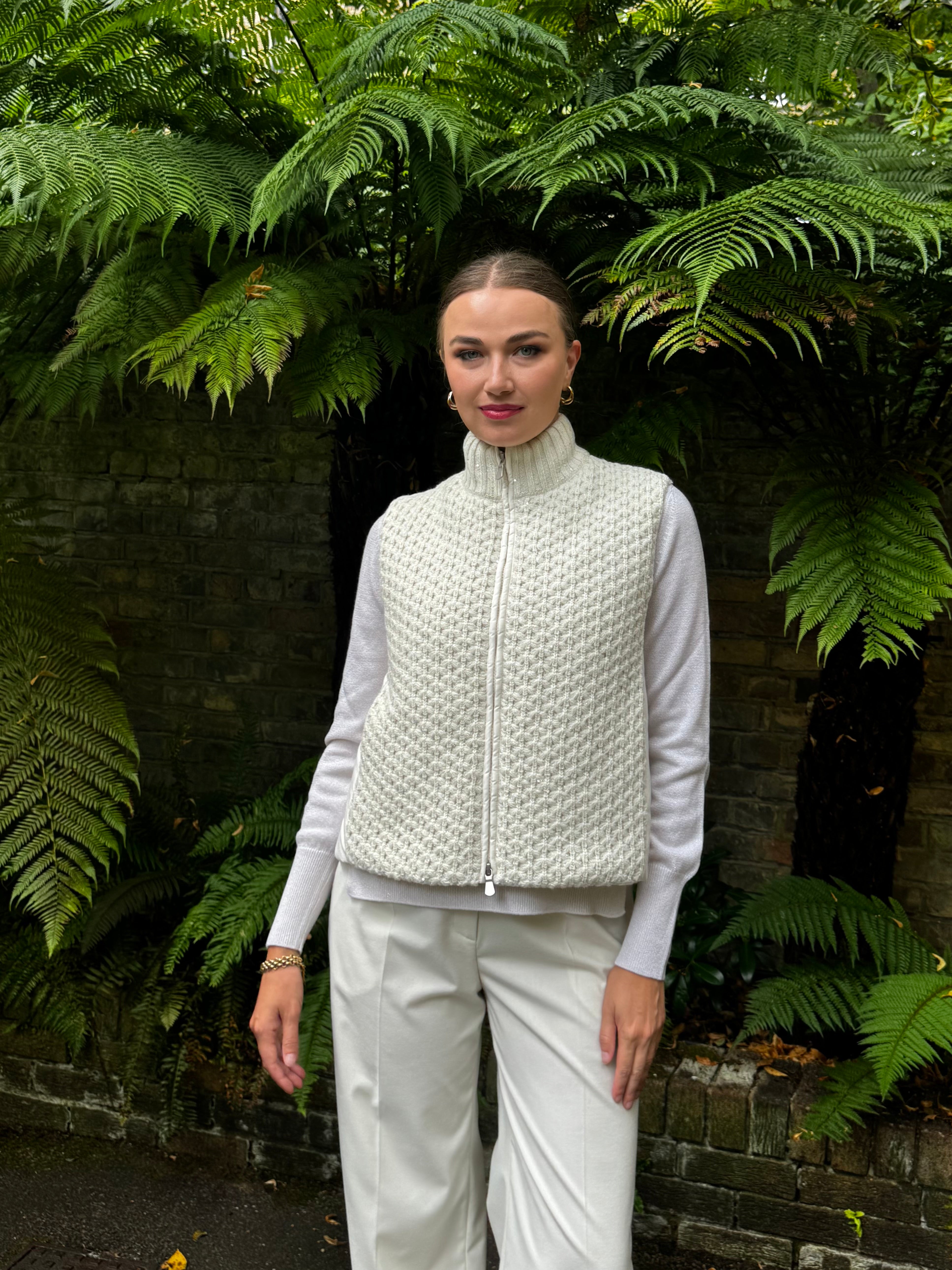 VEST WITH LUREX DETAILS-LATTE