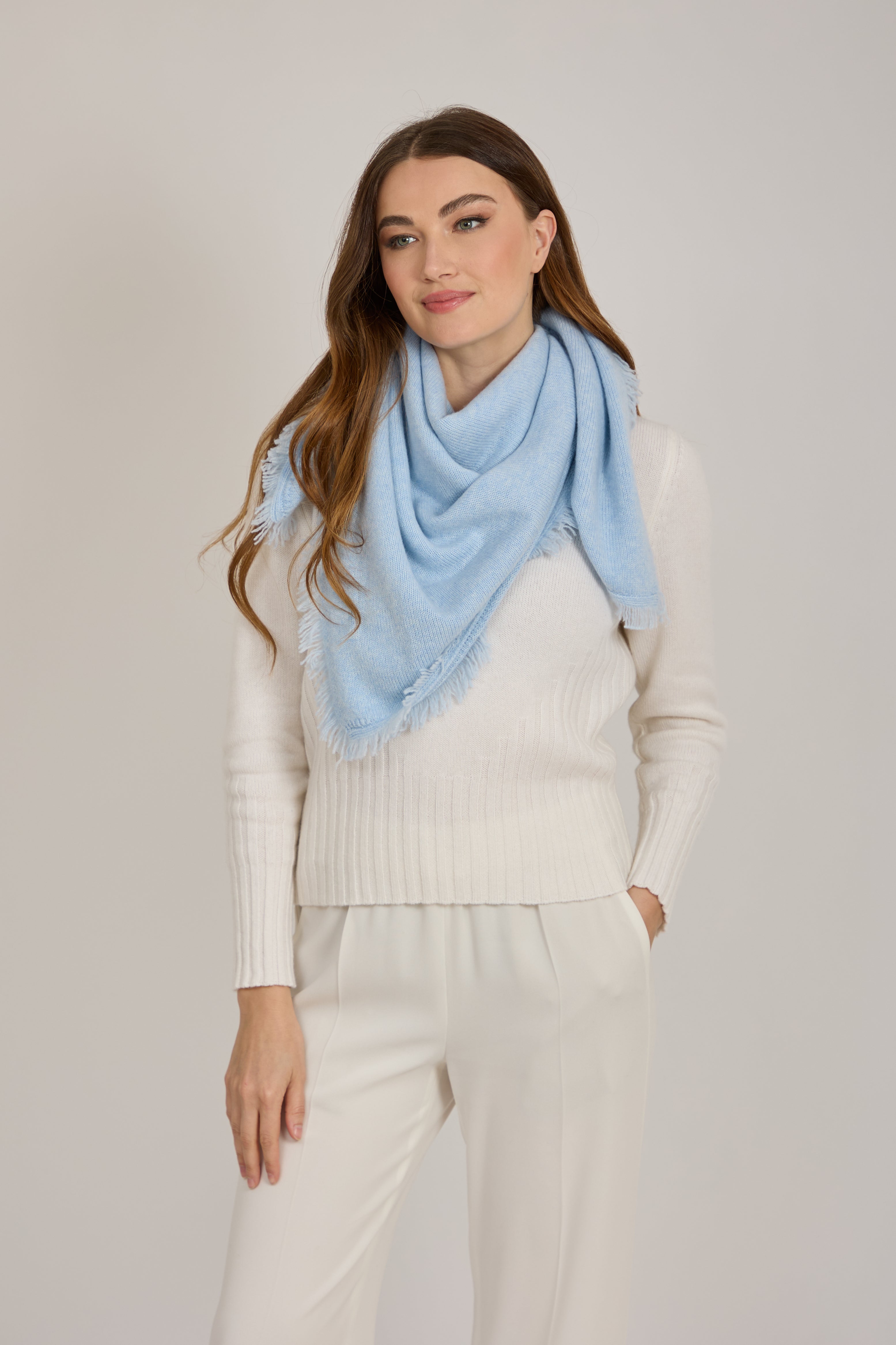 CASHMERE FRINGE SCARF -CIELO