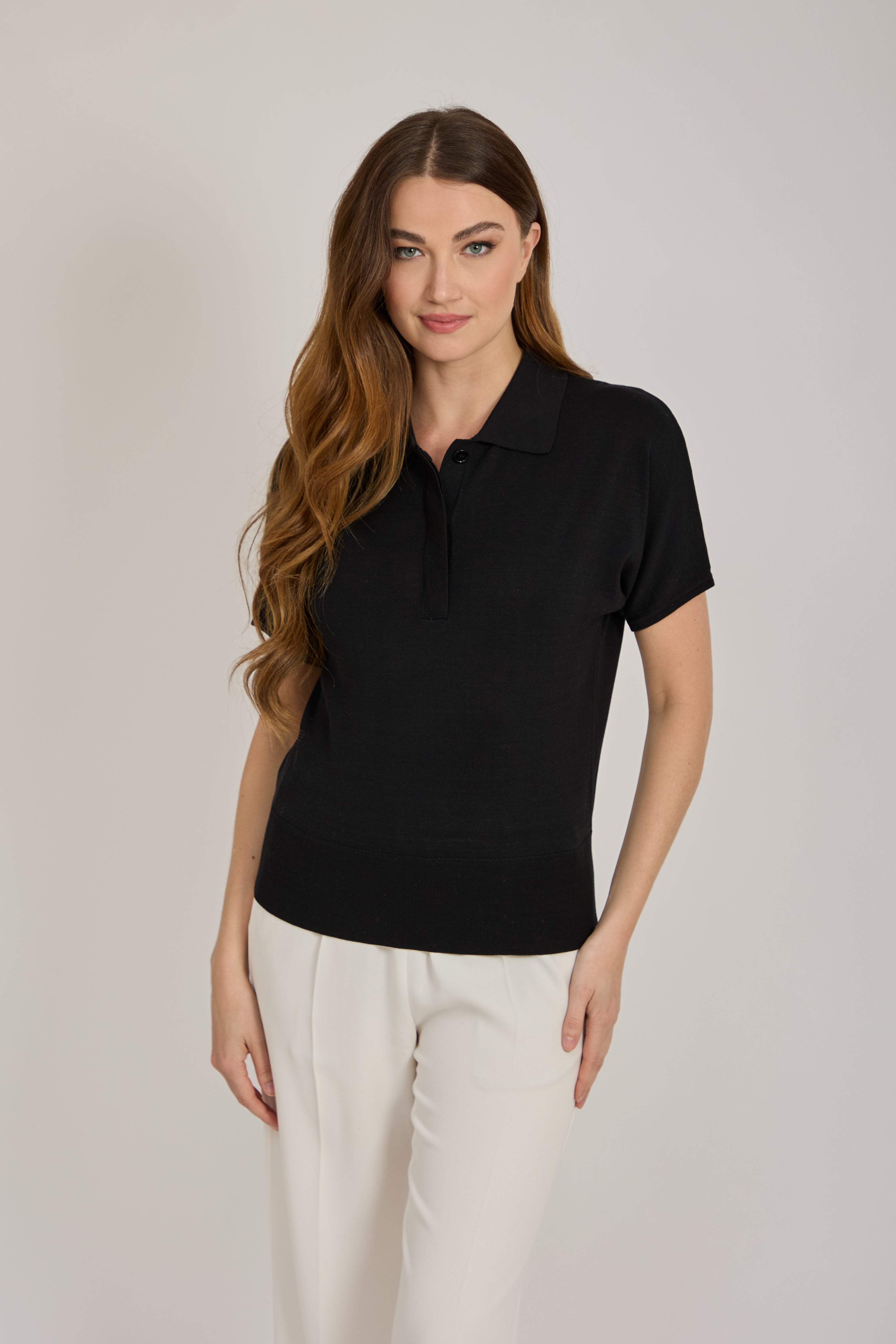 SHORT SLEEVE SILK SWEATER -BLACK
