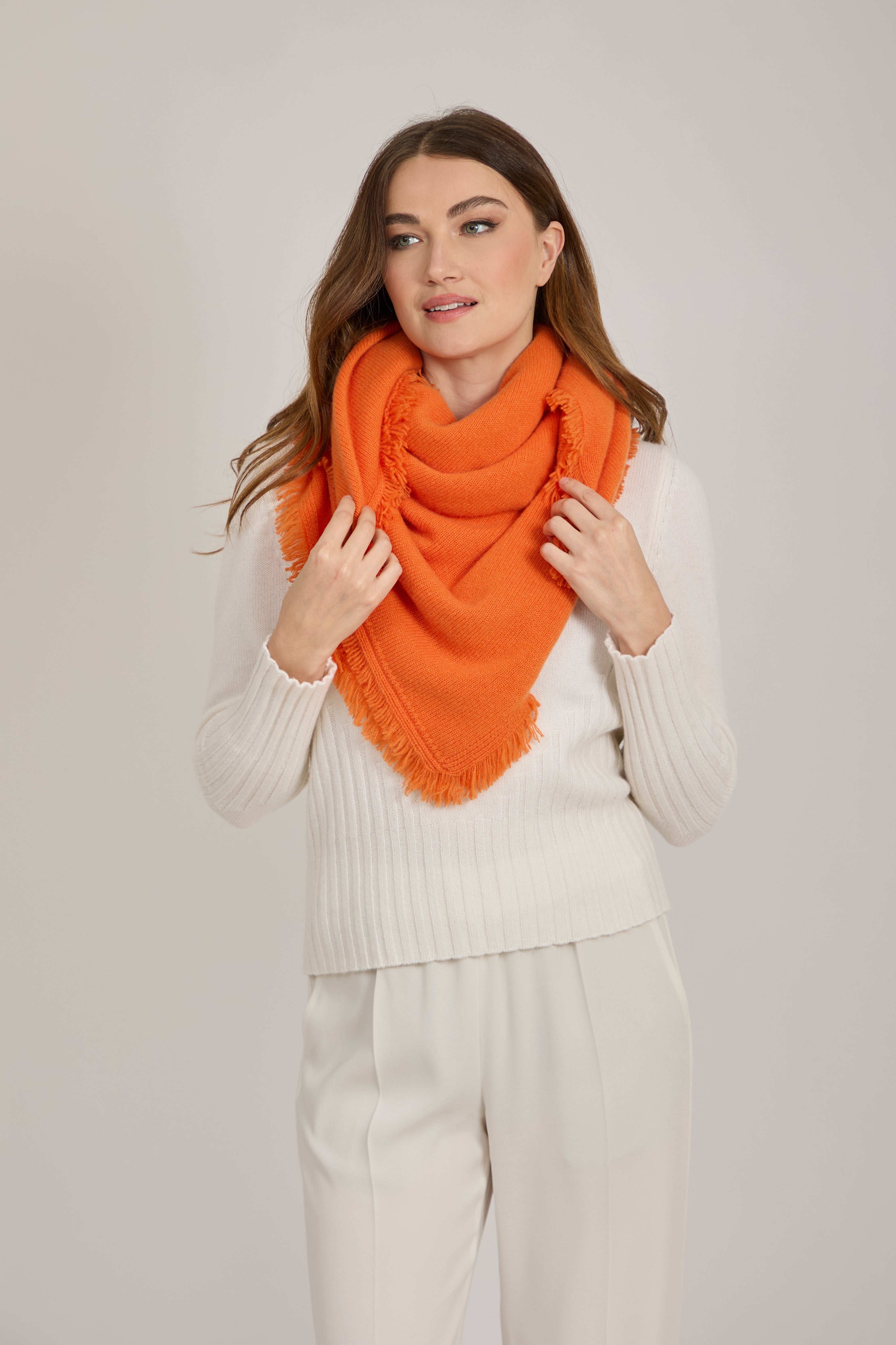 CASHMERE FRINGE SCARF -ORANGE