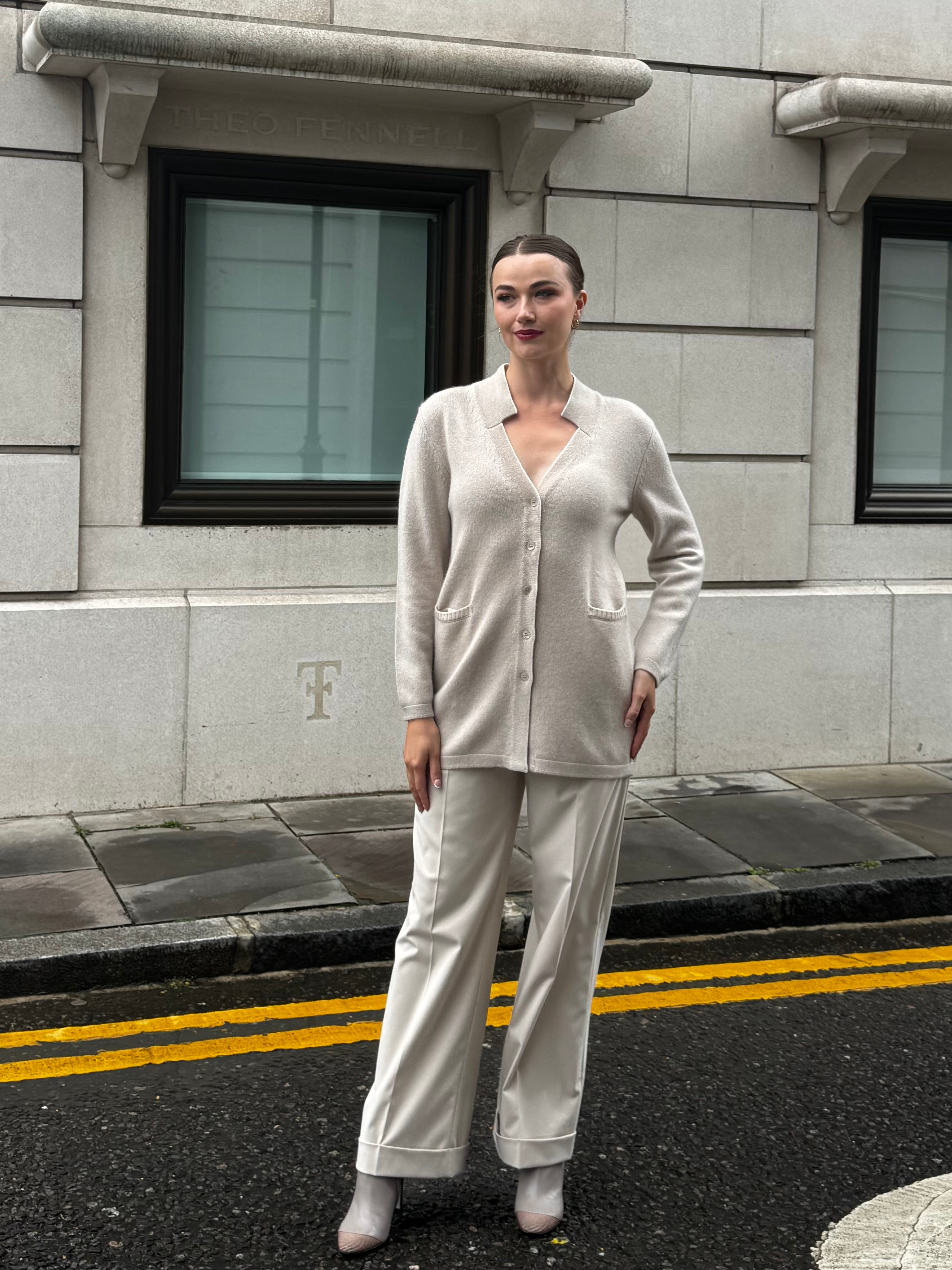 LONG CASHMERE CARDIGAN-TAUPE