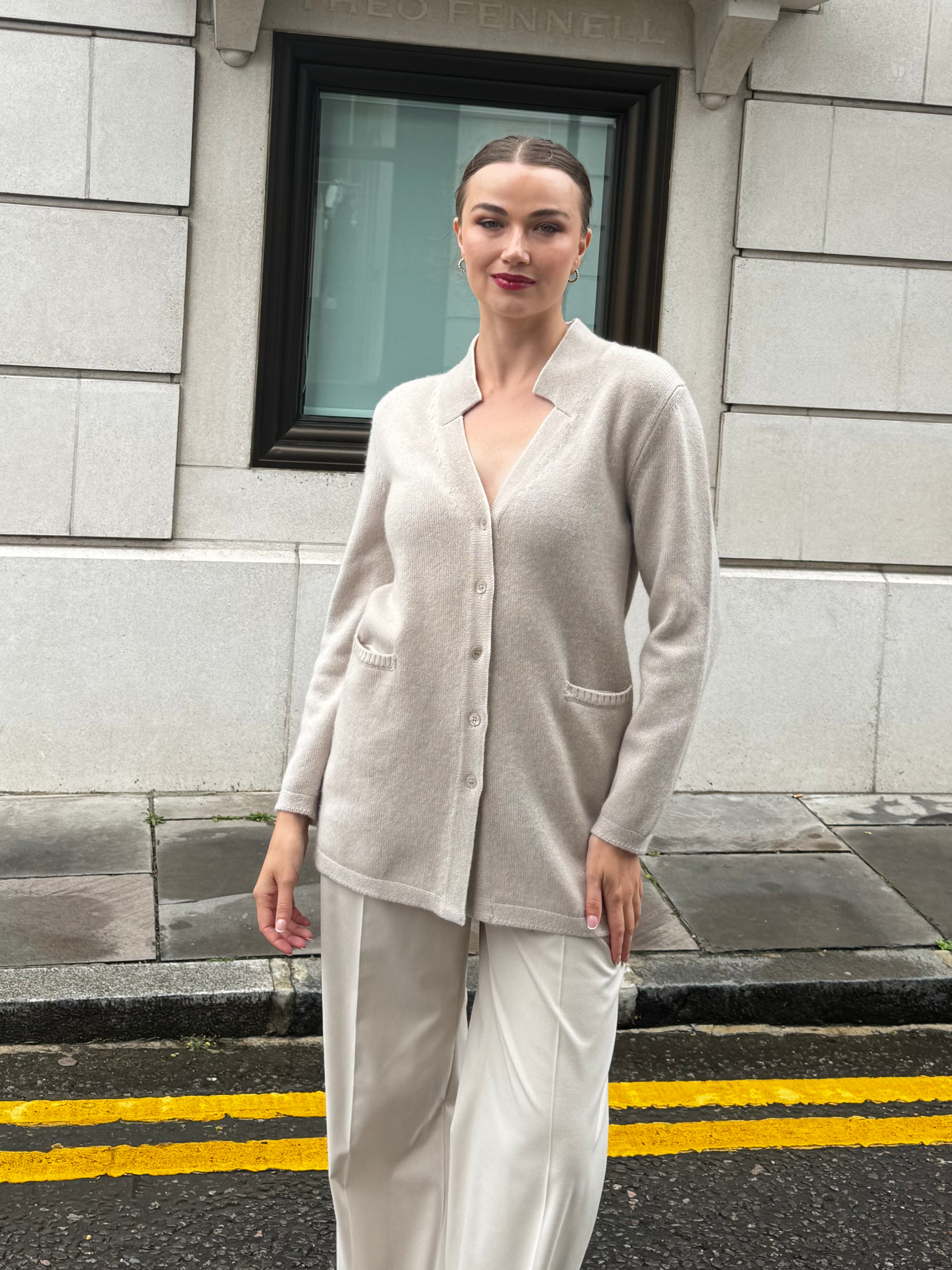 LONG CASHMERE CARDIGAN-TAUPE