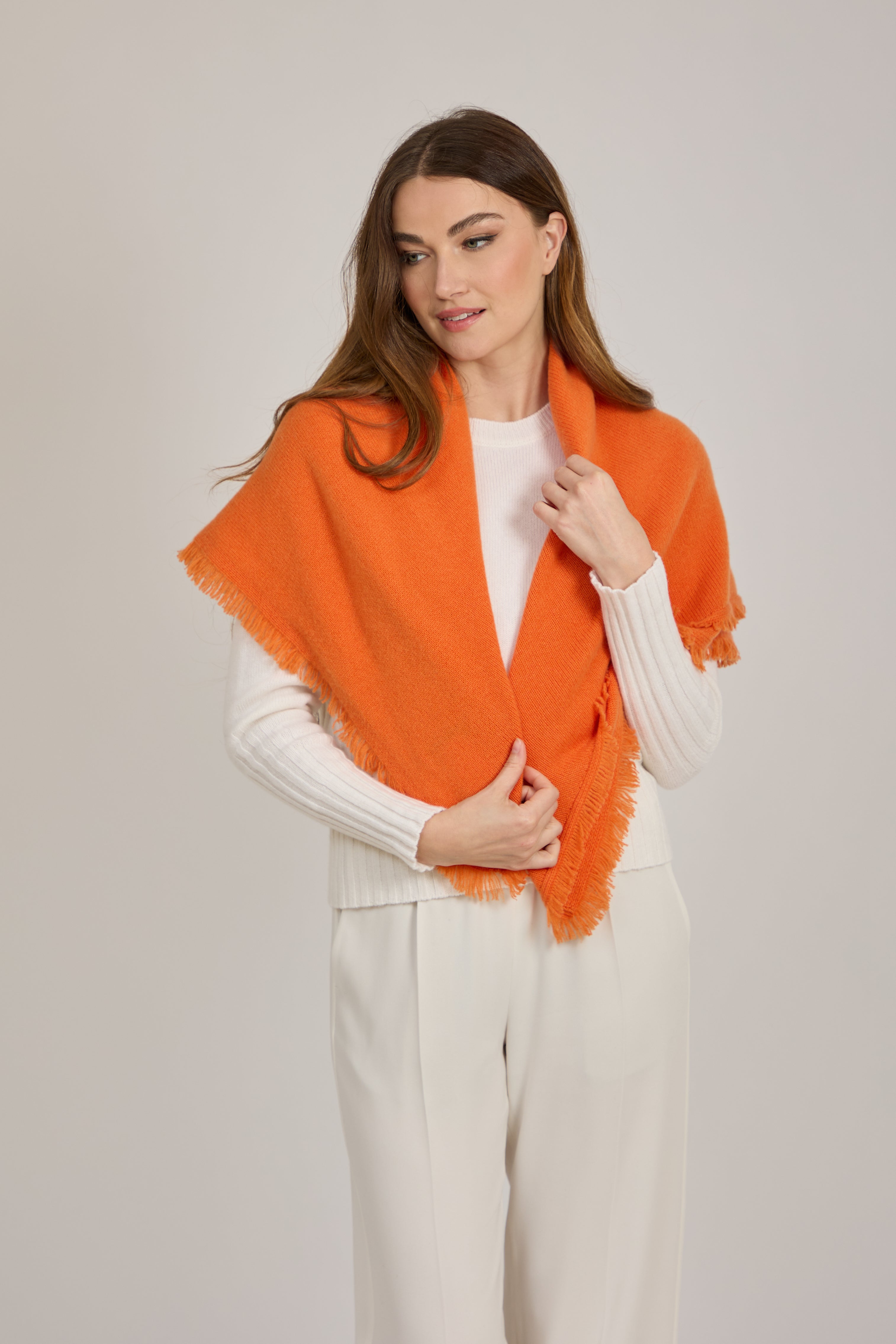 CASHMERE FRINGE SCARF -ORANGE