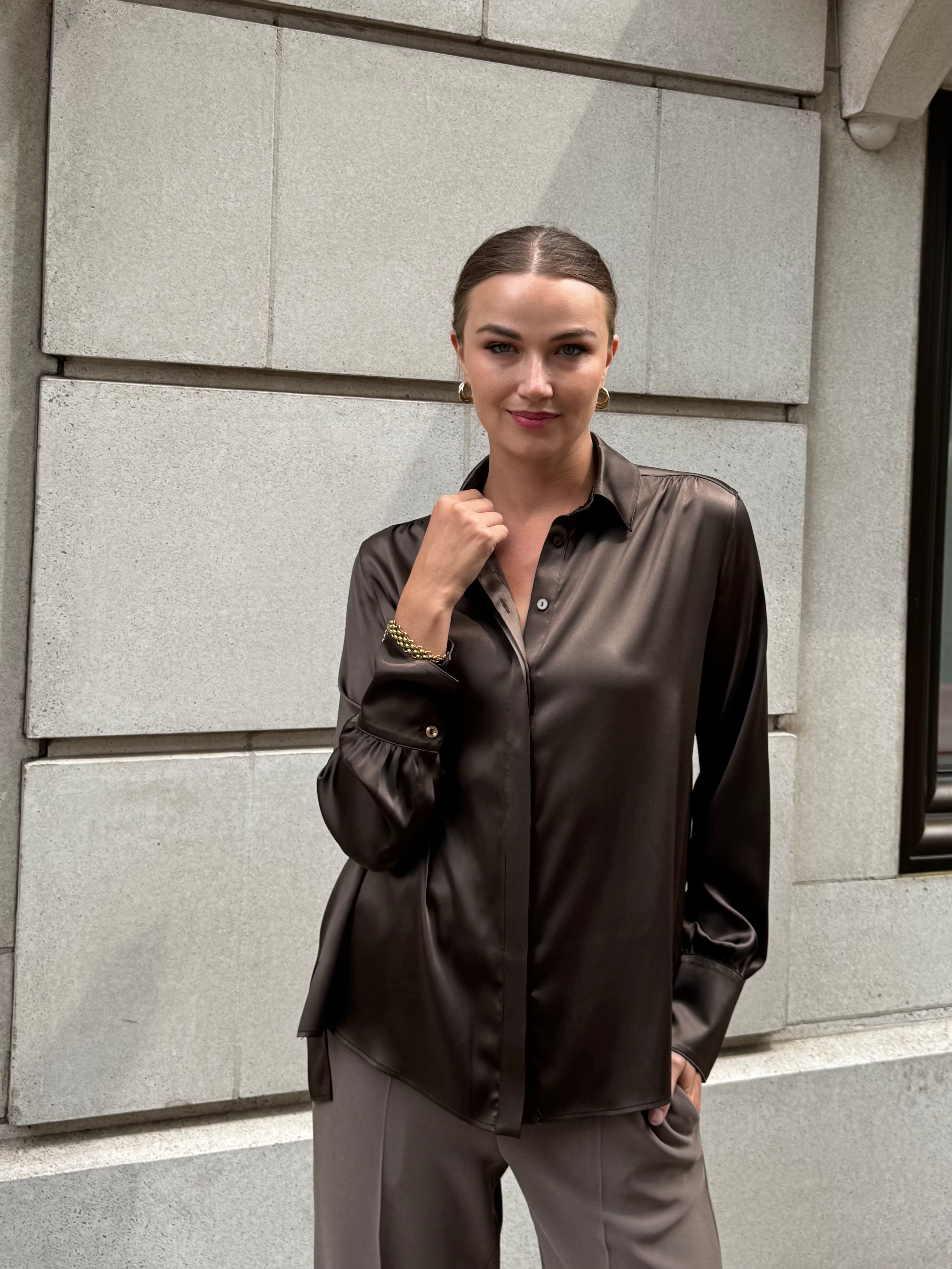 SILK SHIRT-MARRON