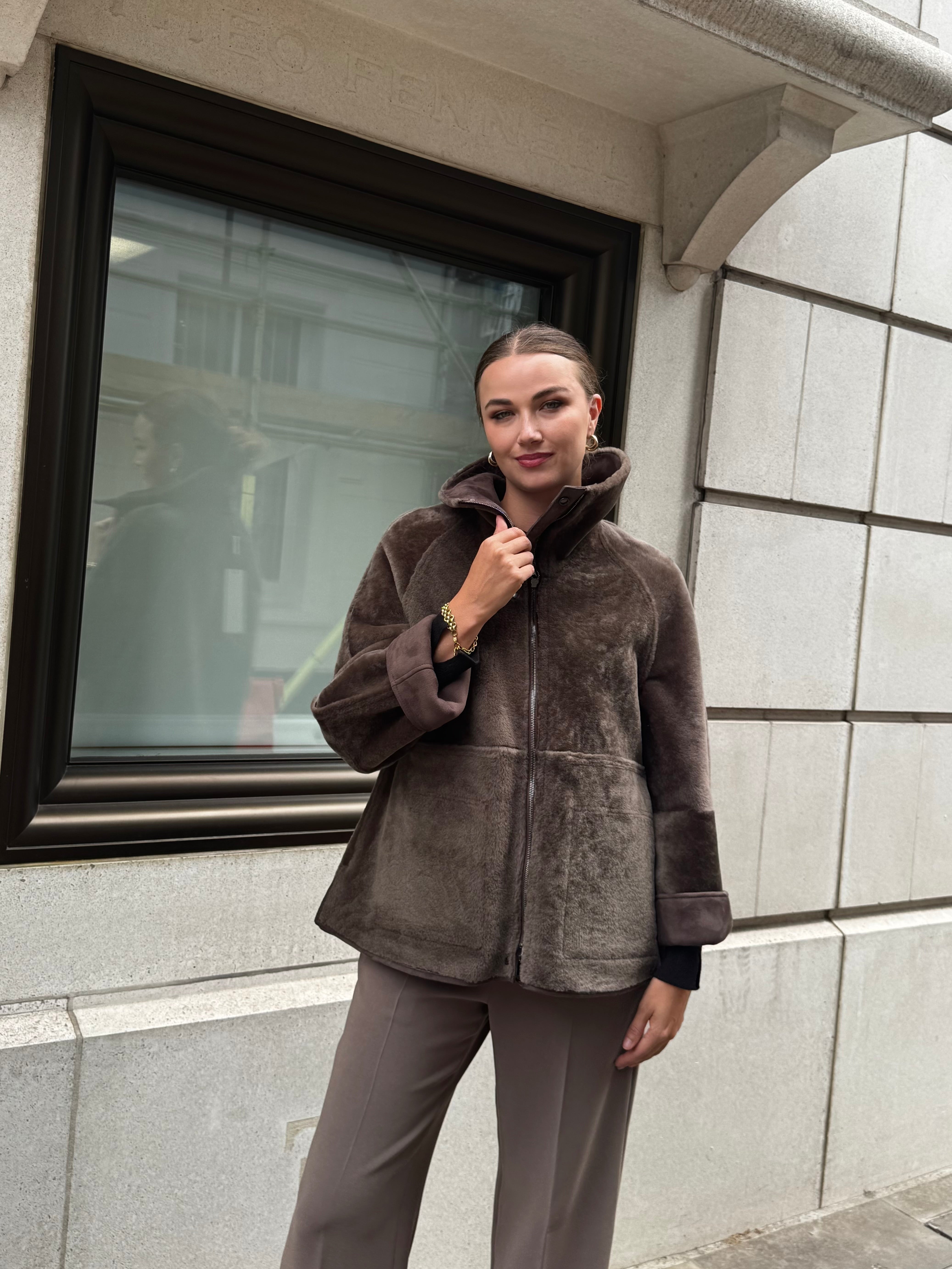 SUEDE SHEARLING JACKET-BROWN