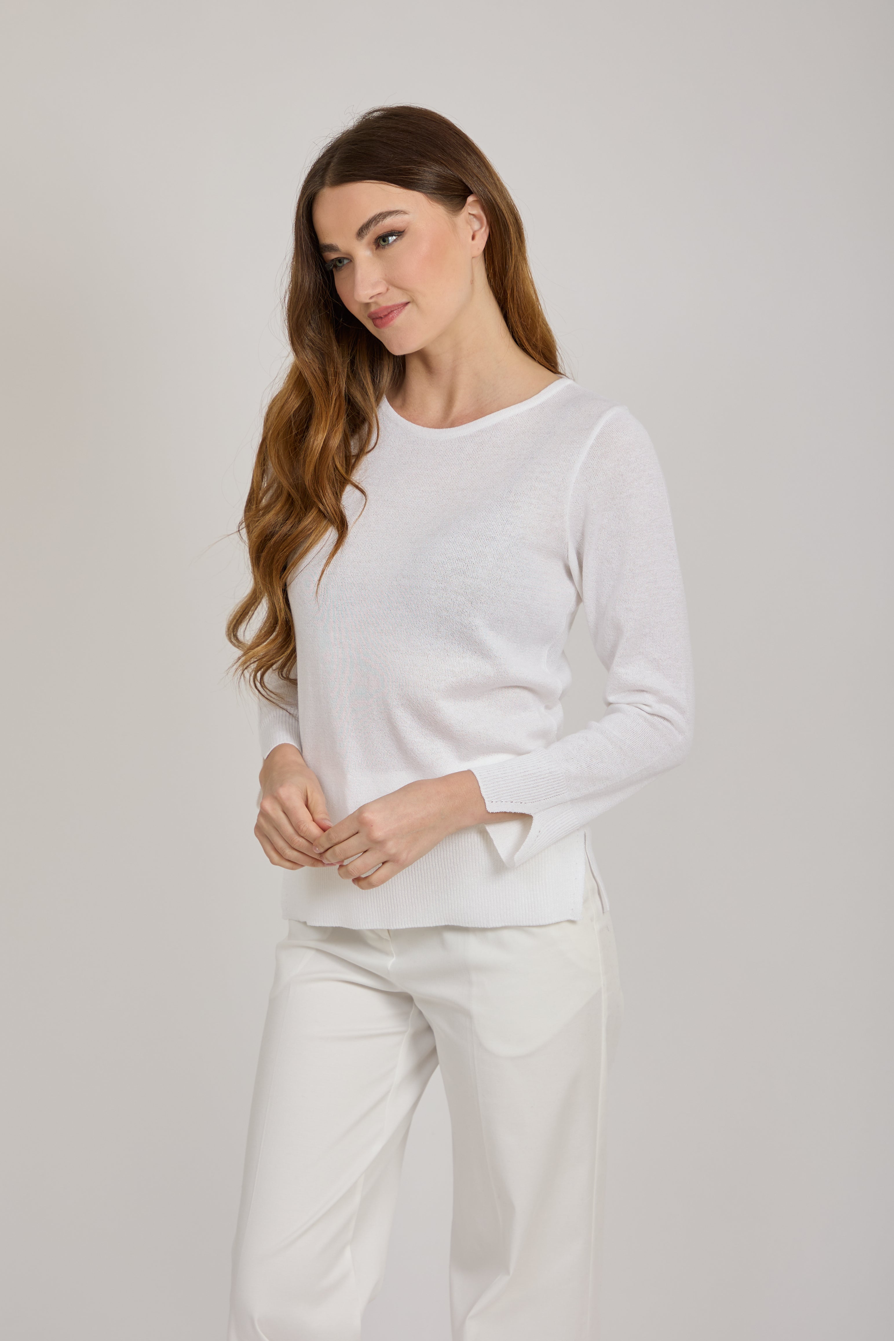 CREW NECK COTTON TOP-WHITE