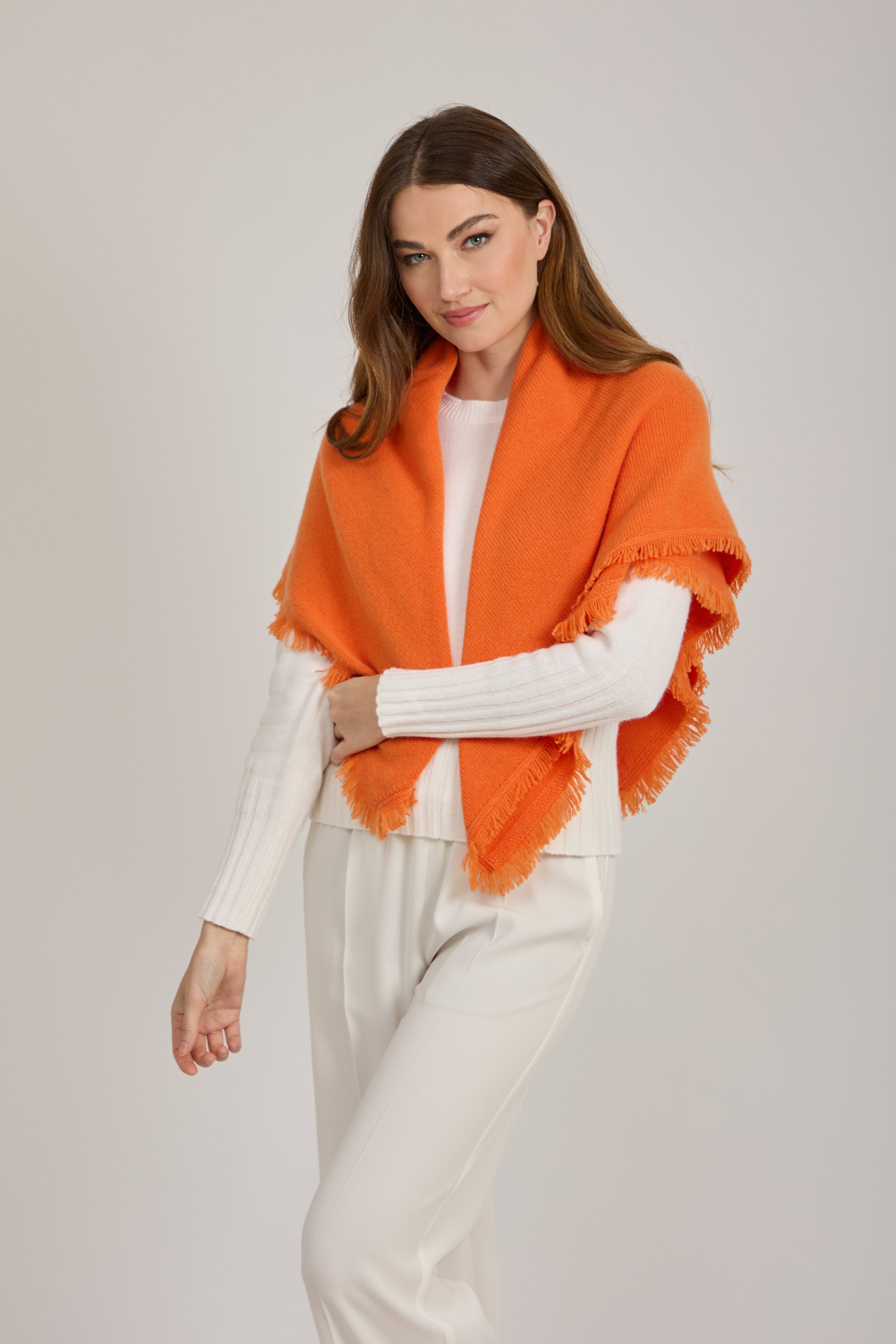 CASHMERE FRINGE SCARF -ORANGE