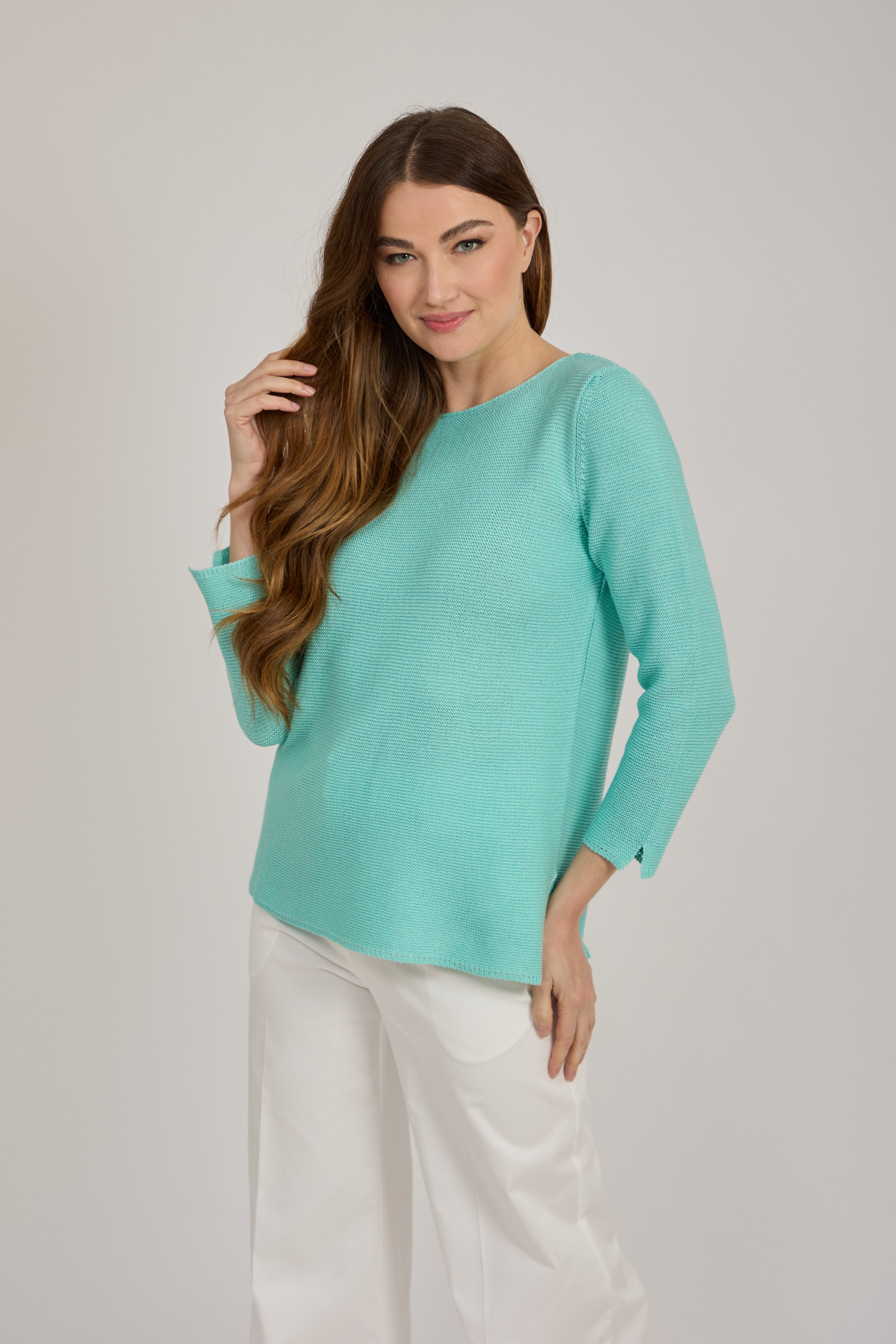 CREW NECK COTTON TOP-ACQUA
