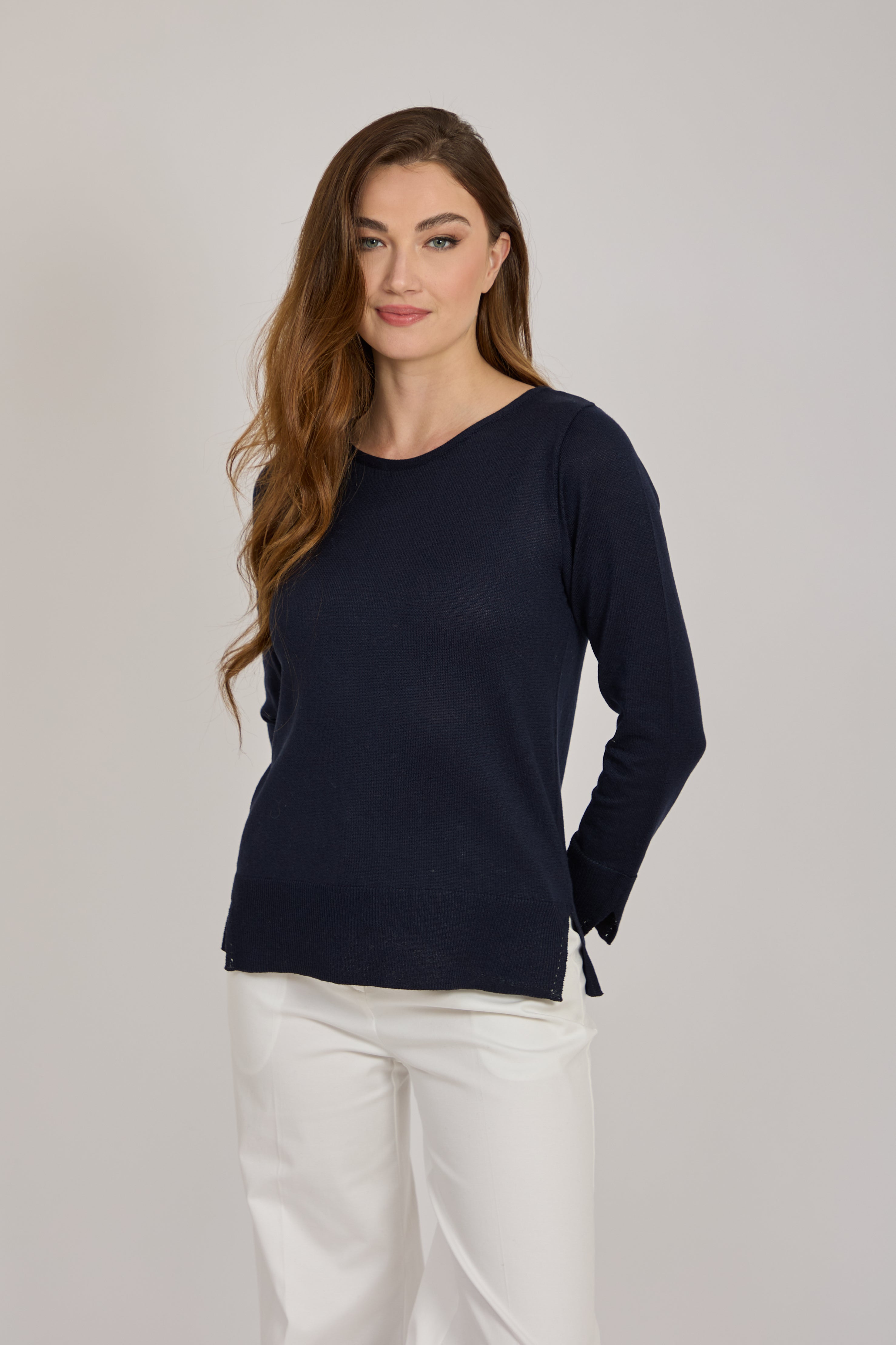 CREW NECK COTTON TOP-NAVY