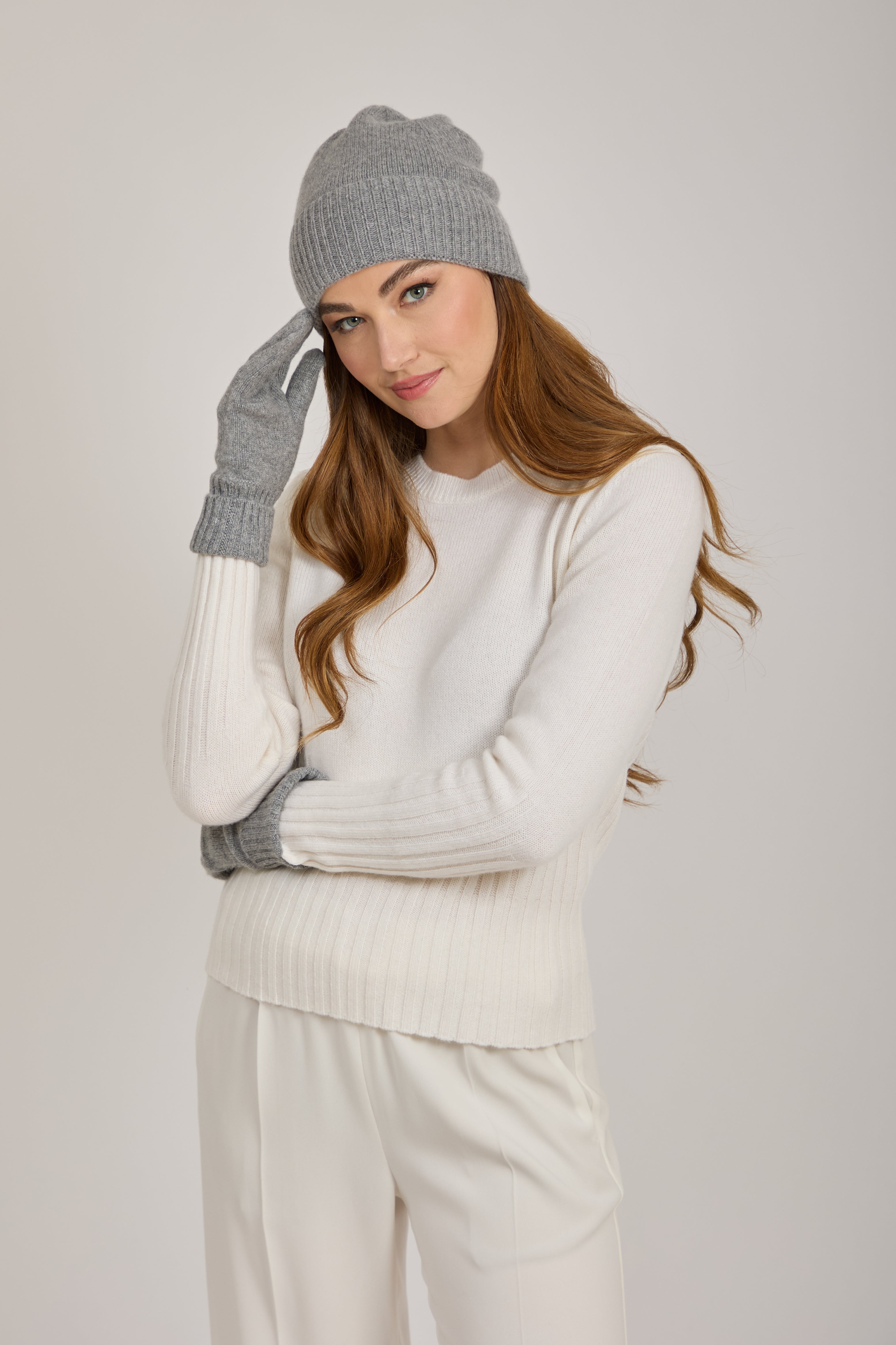 RIBBED CASHMERE HAT-GREY