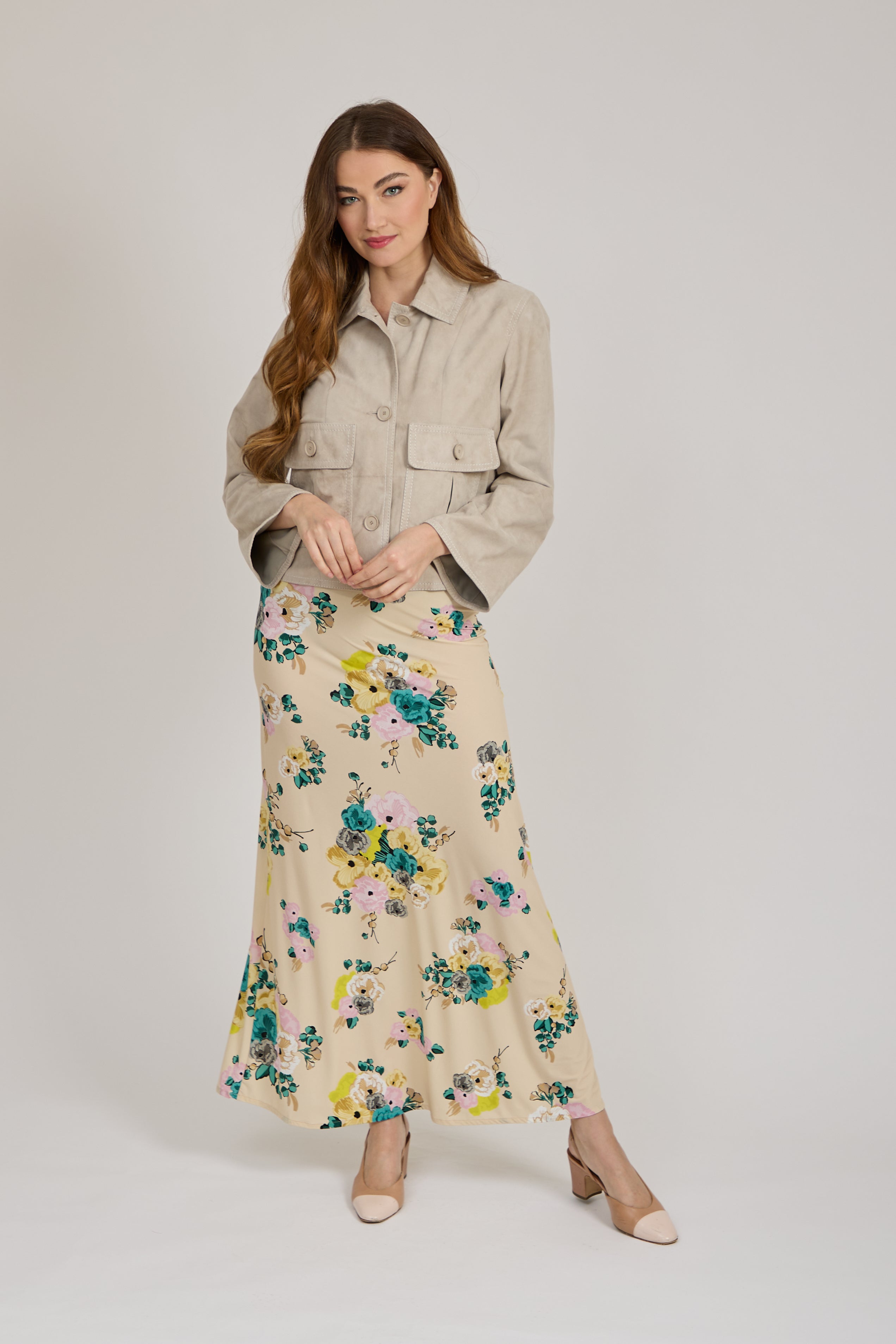 PRINTED SKIRT-BEIGE