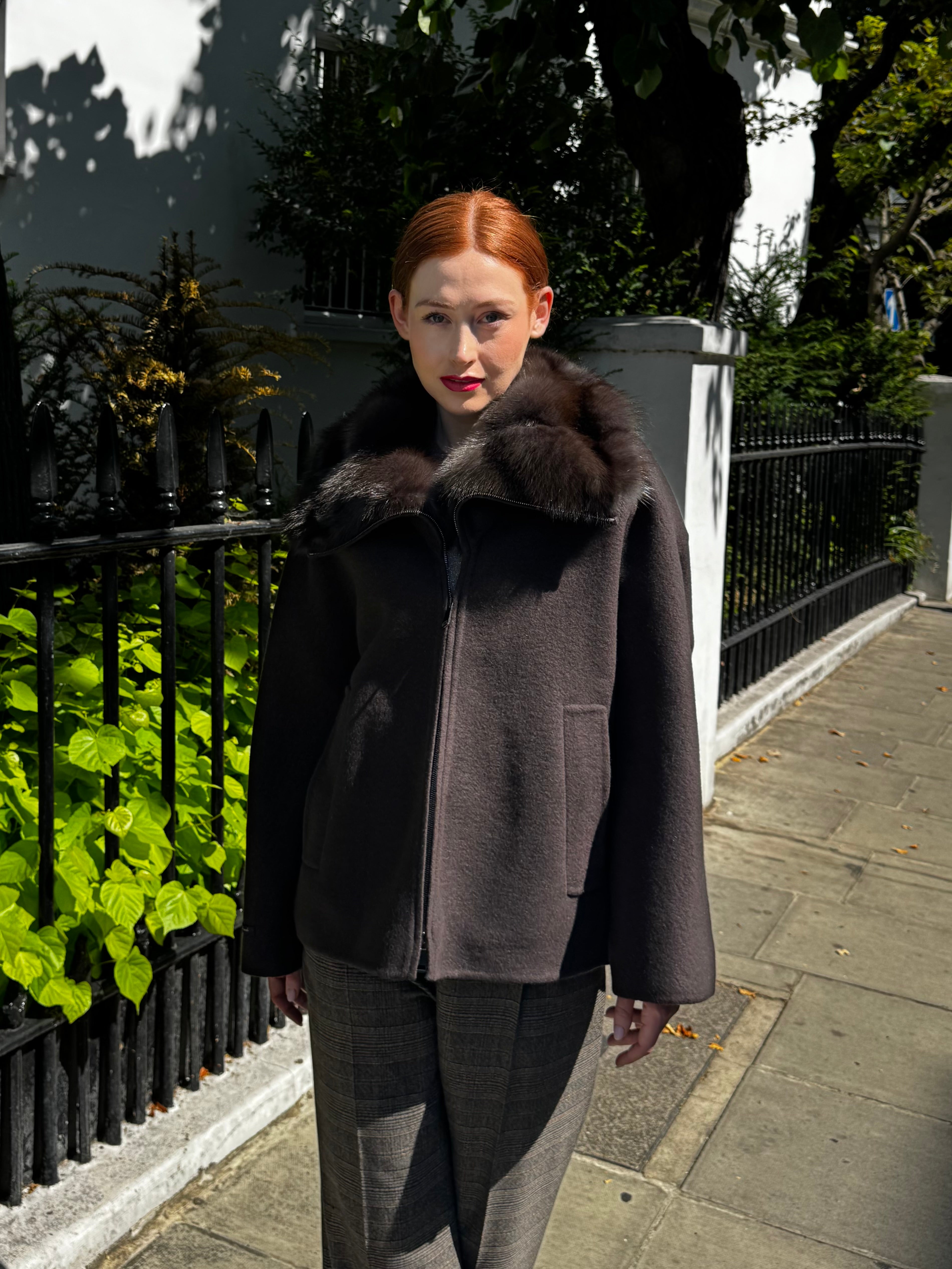SHORT JACKET WITH SABLE COLLAR-CARRUBA