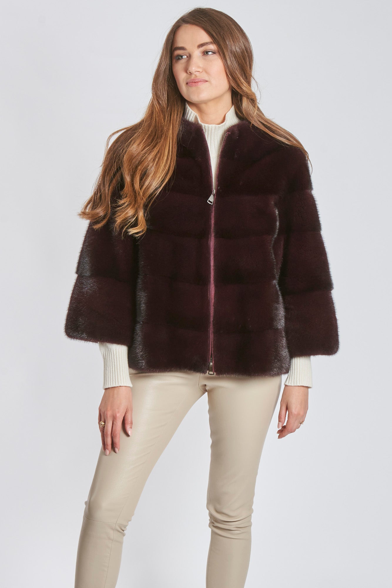 SHORT MINK JACKET - WINE