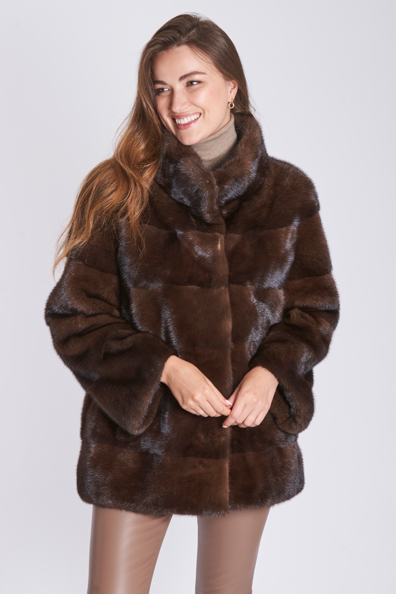 SHORT MINK JACKET - MAHOGANY