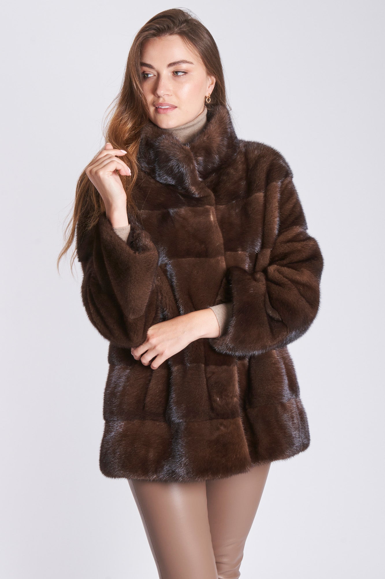 SHORT MINK JACKET - MAHOGANY