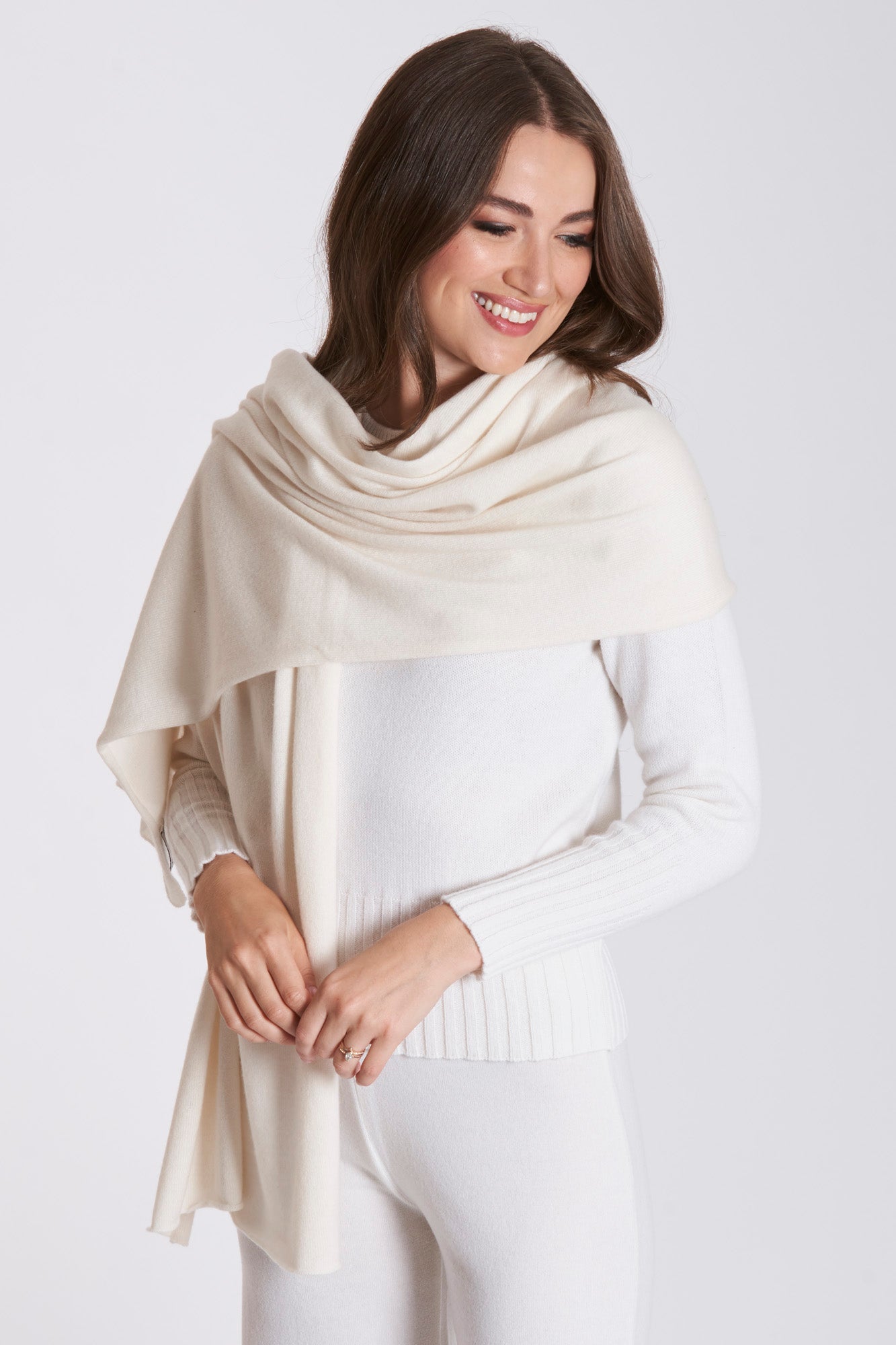 Écharpe en cachemire blanc cassé