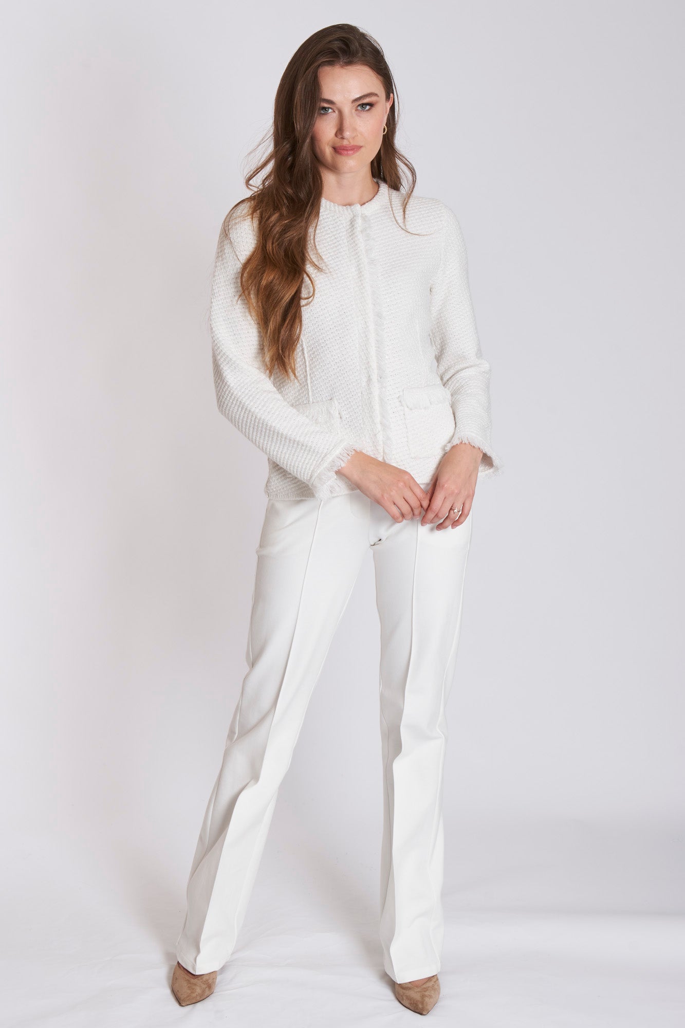 Pantalon en tricot de cachemire blanc