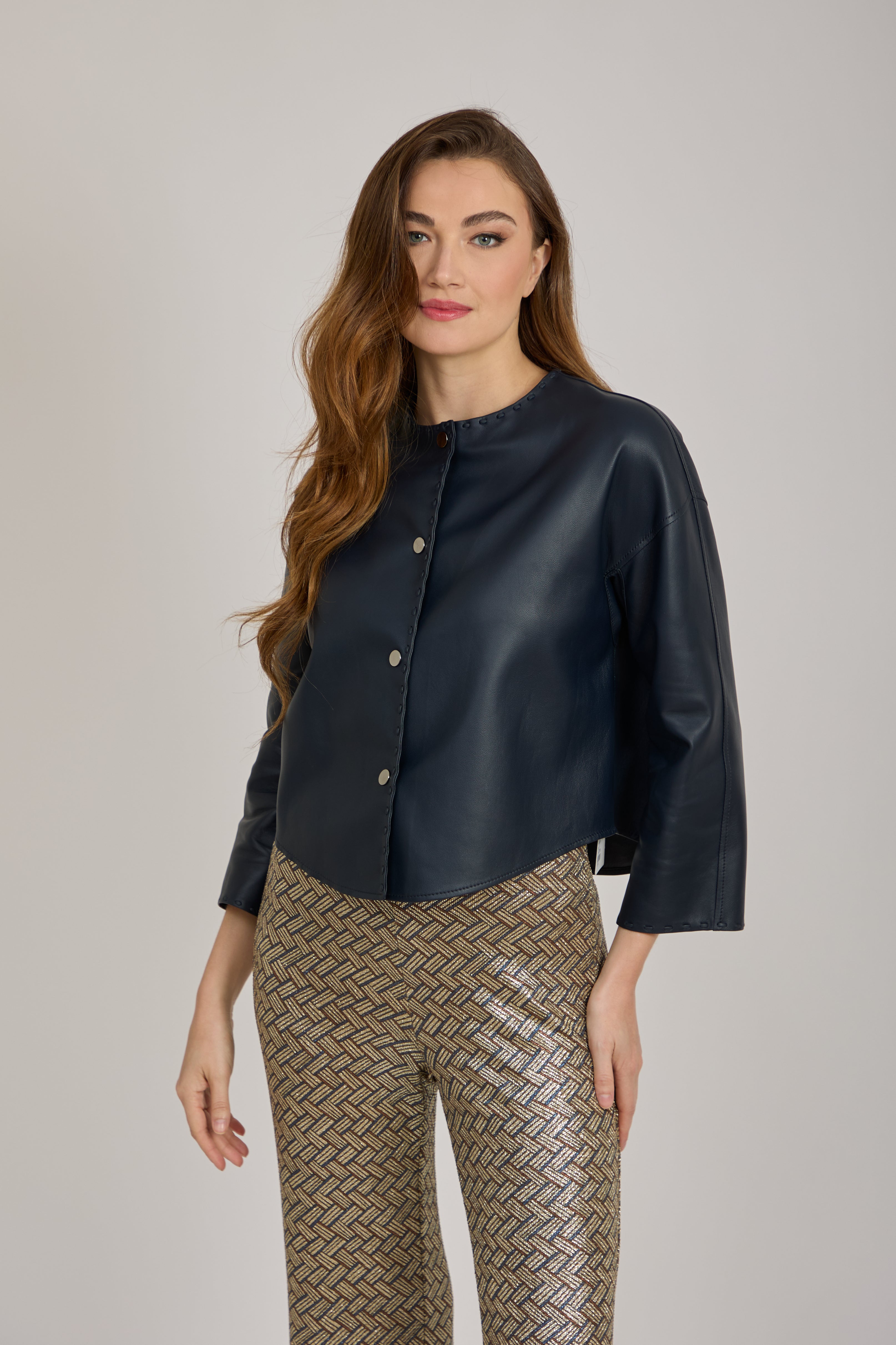 LEATHER JACKET-NAVY