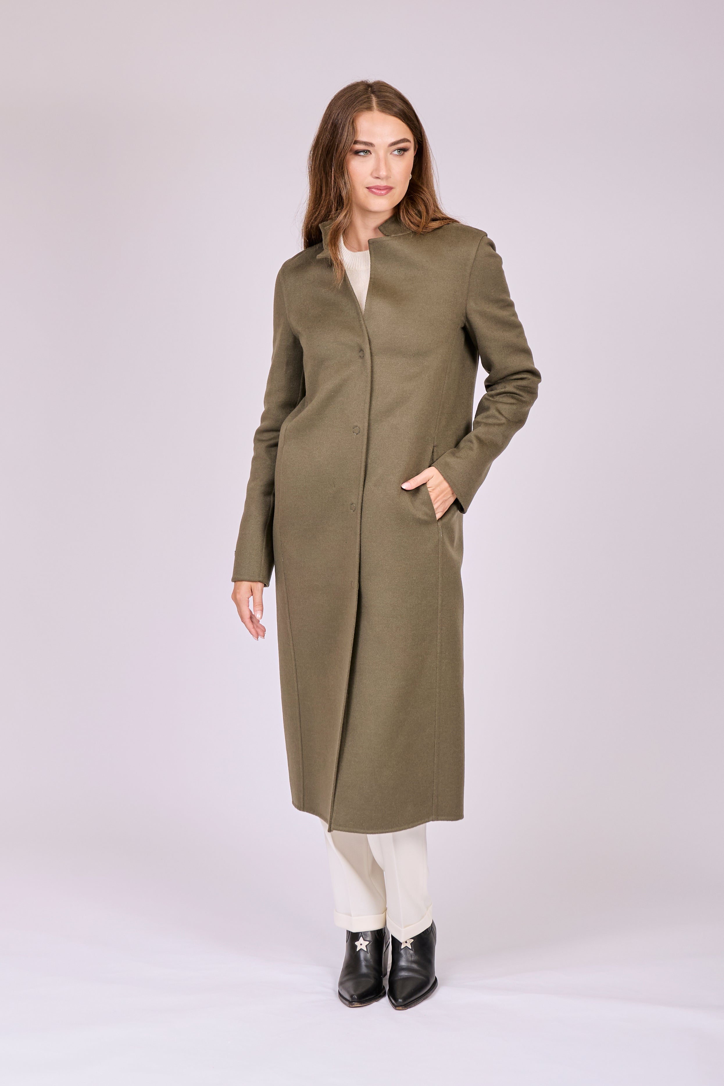 Manteau long en cachemire - Olive foncé