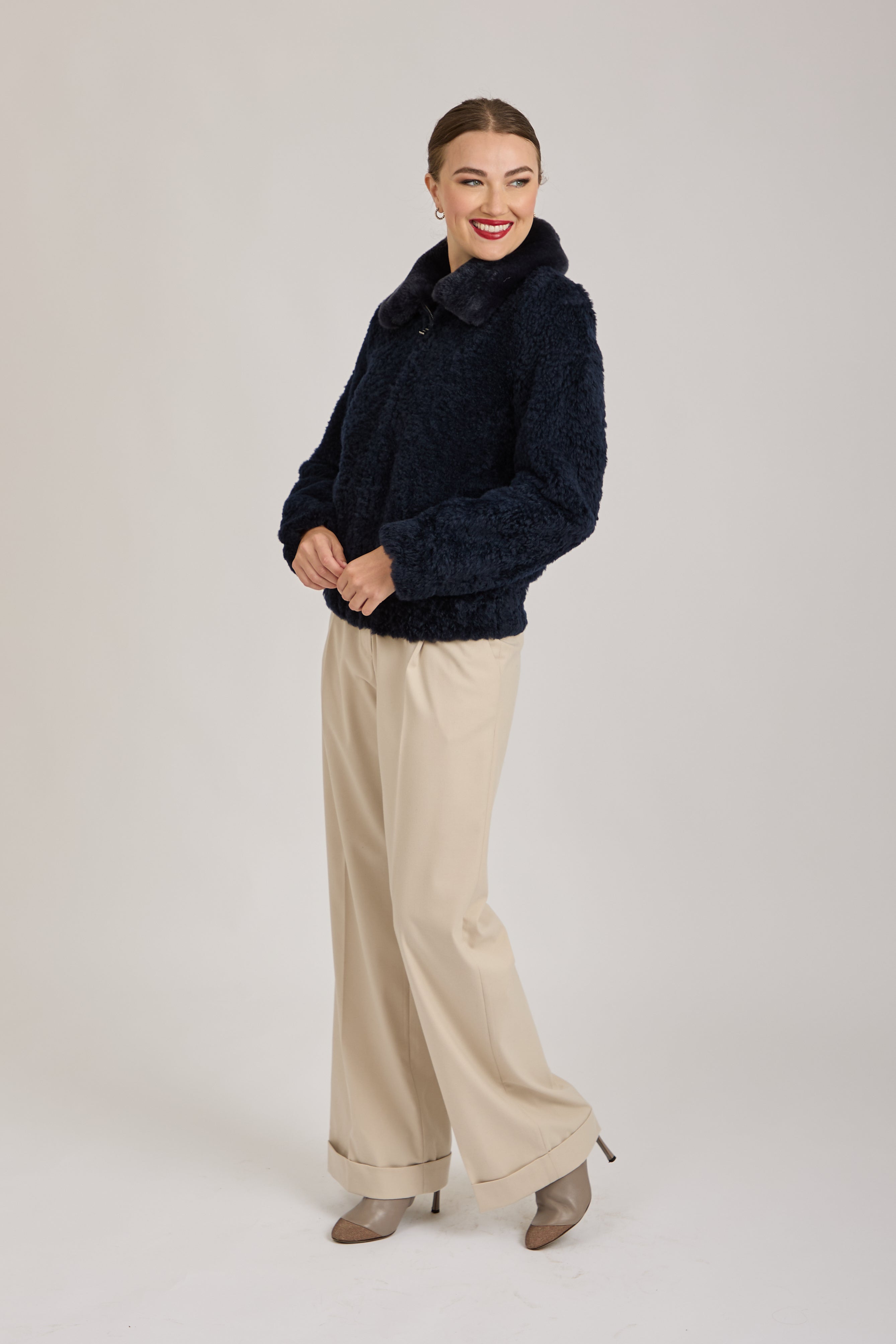 SHEARLING BOMBER JACKET-NAVY