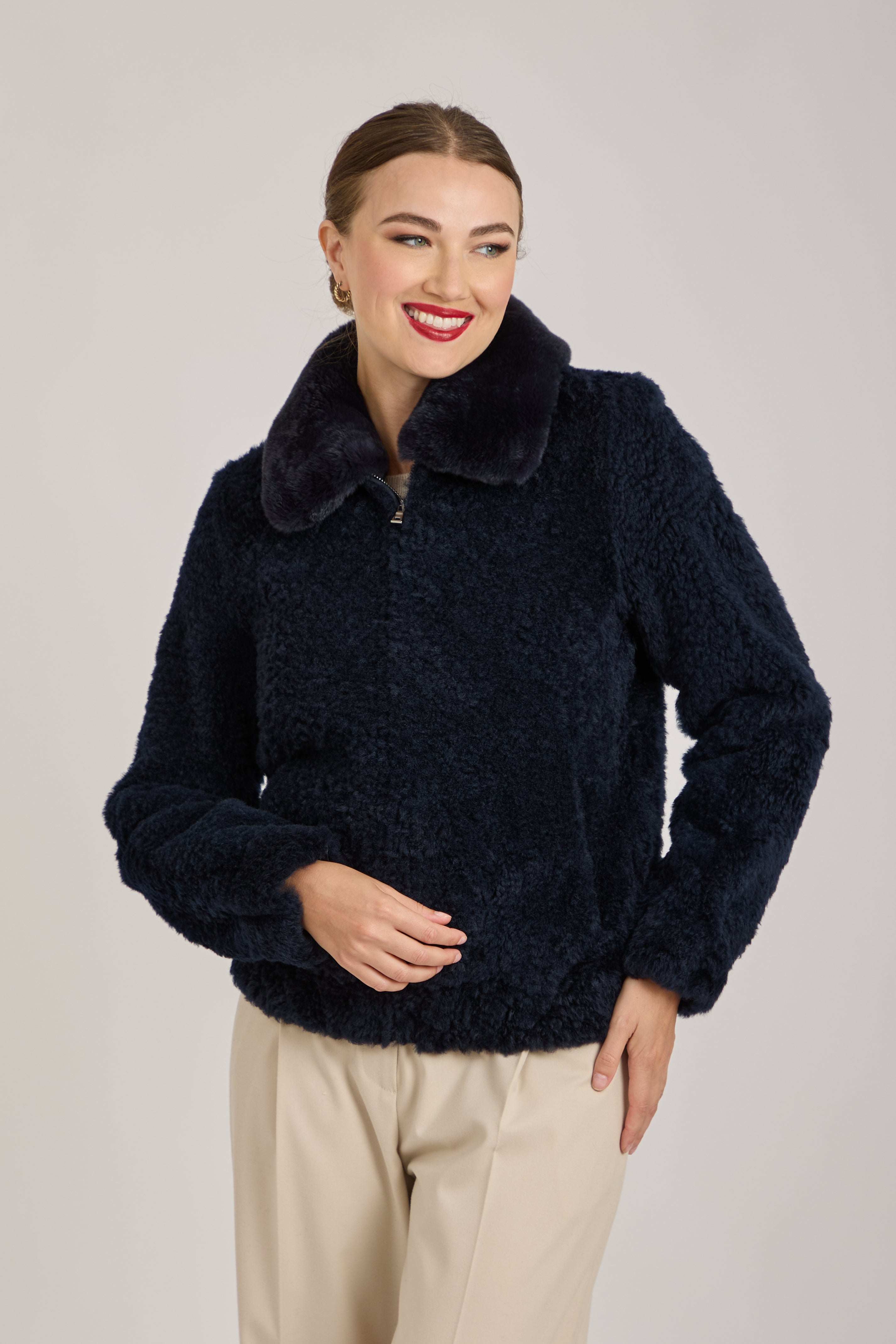 SHEARLING BOMBER JACKET-NAVY