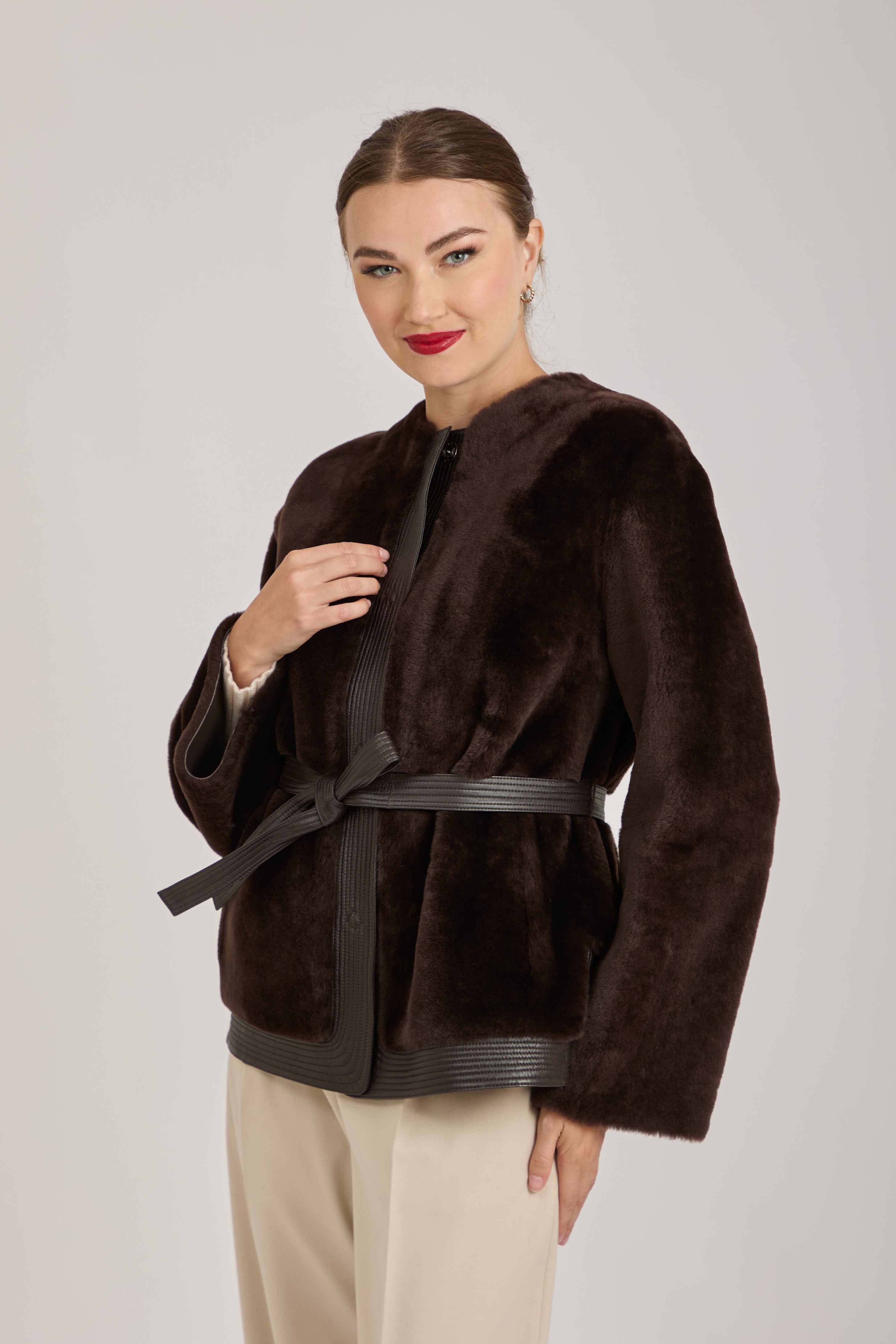 REVERSIBLE JACKET WITH LEATHER BELT-FONDENTE