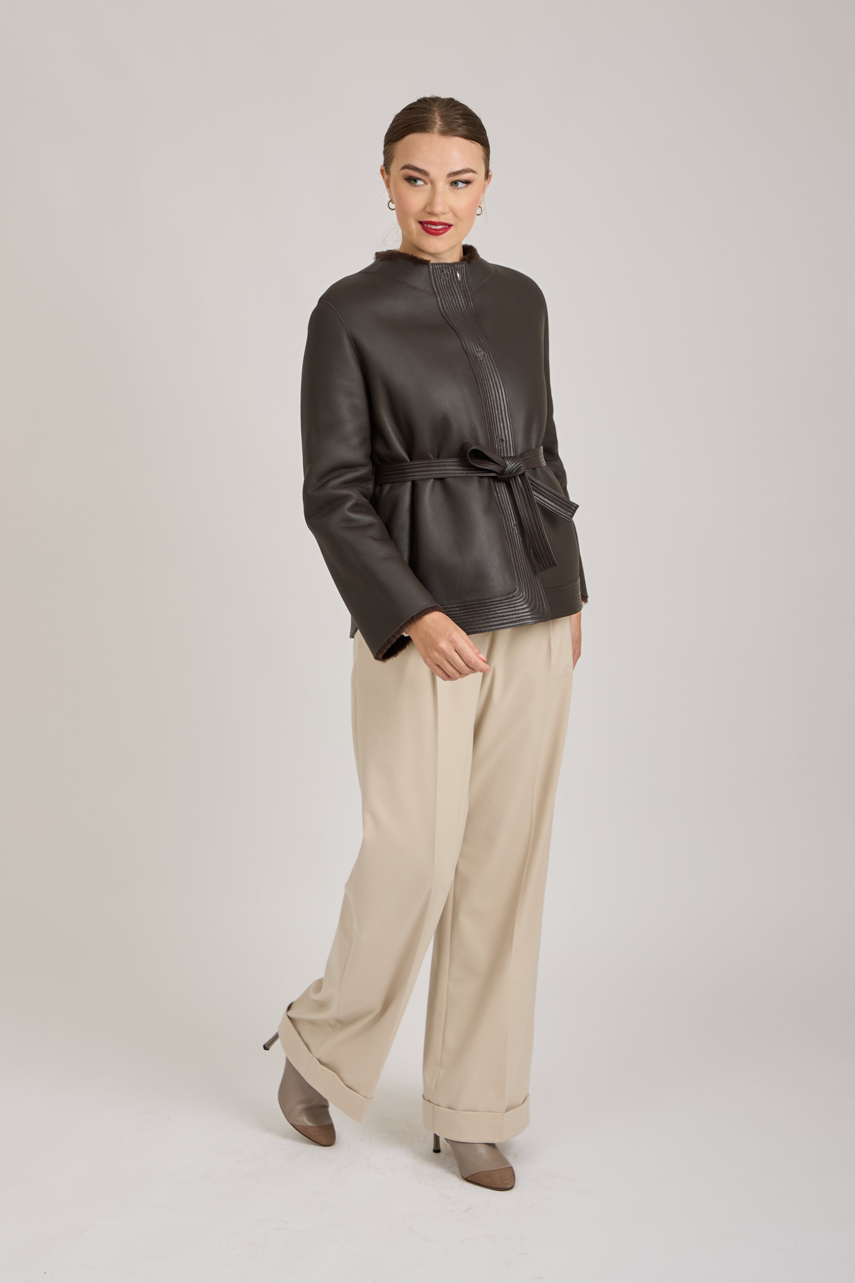 REVERSIBLE JACKET WITH LEATHER BELT-FONDENTE