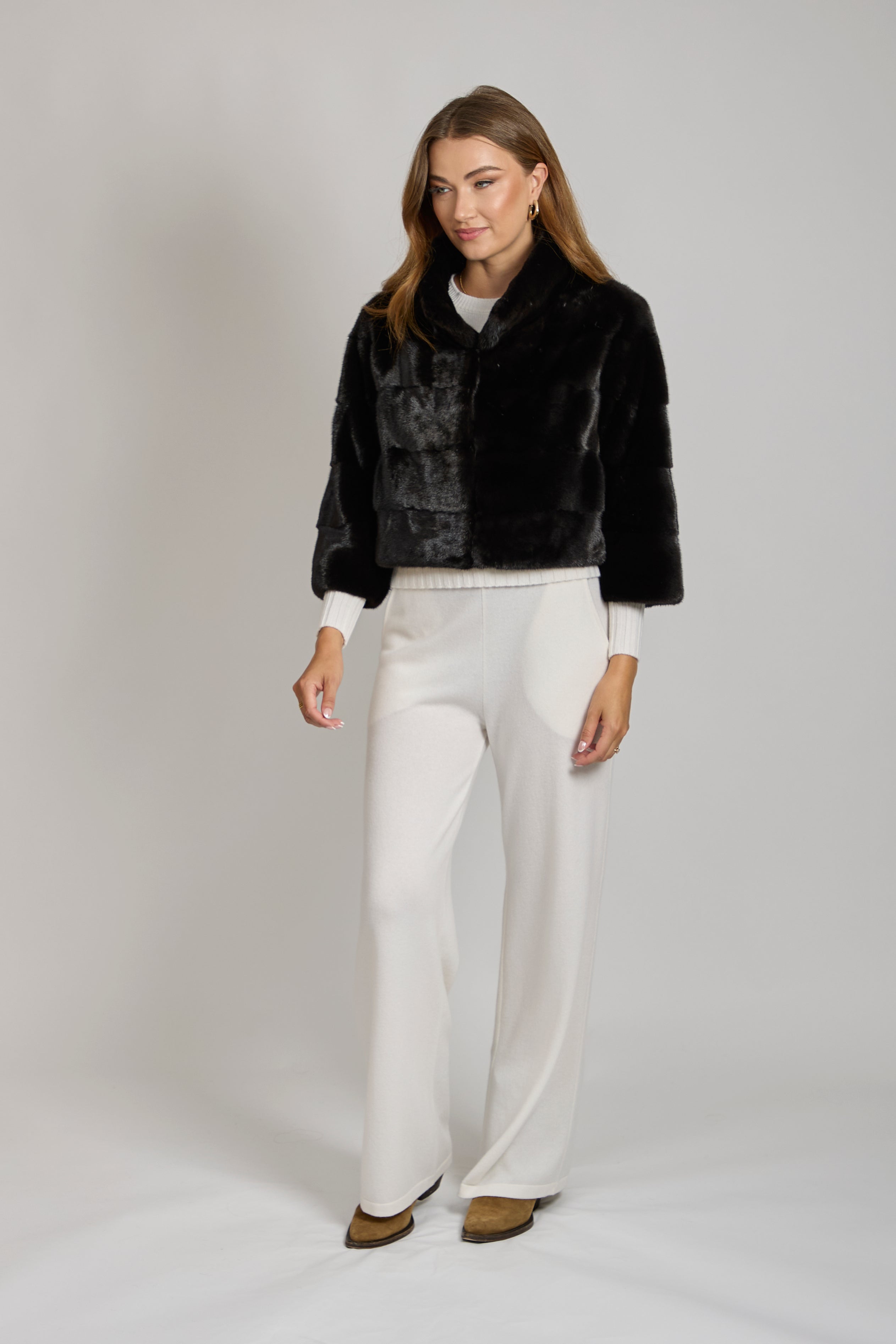 Veste boléro en fourrure de vison lama noir