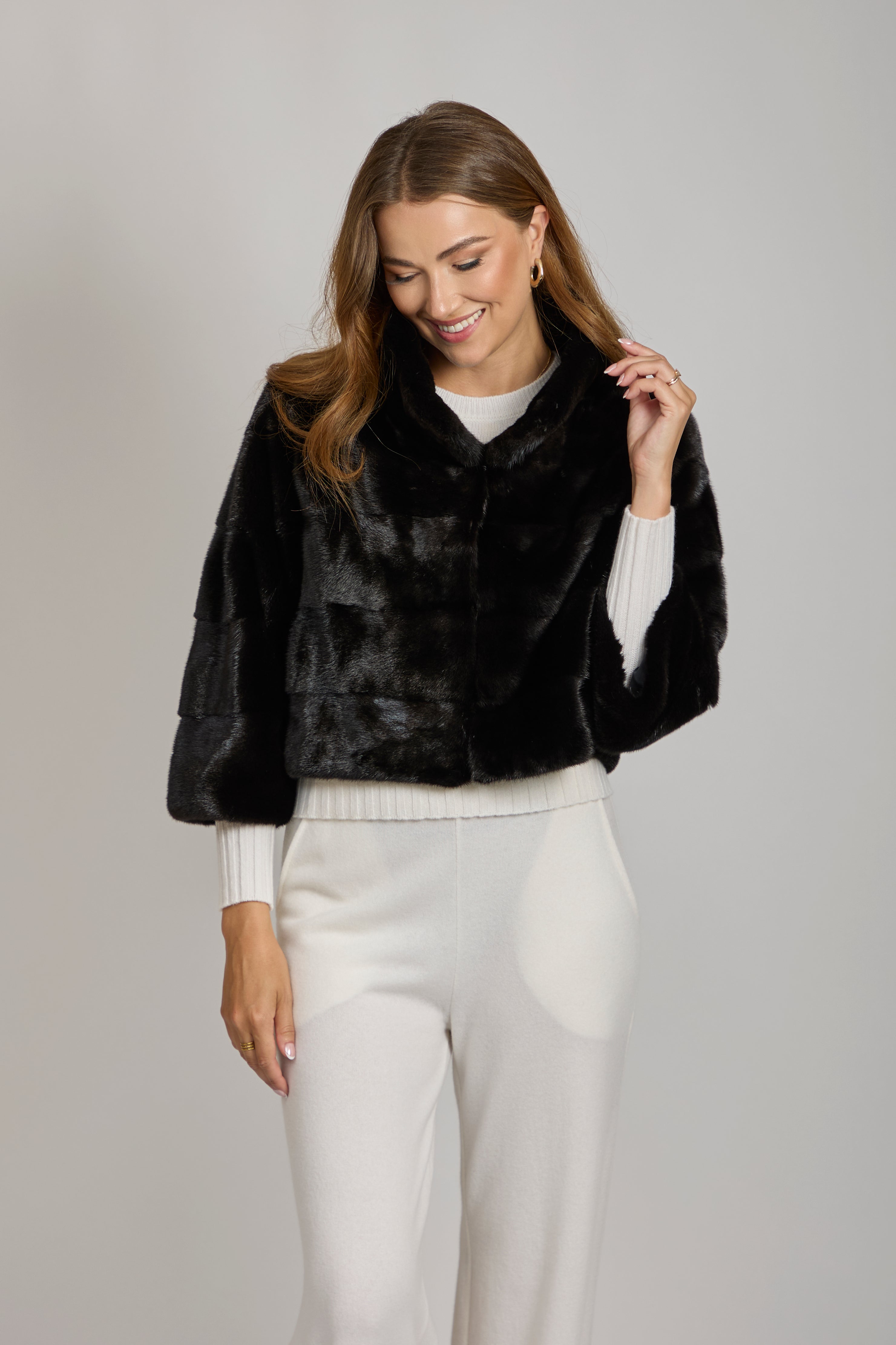 Veste boléro en fourrure de vison lama noir