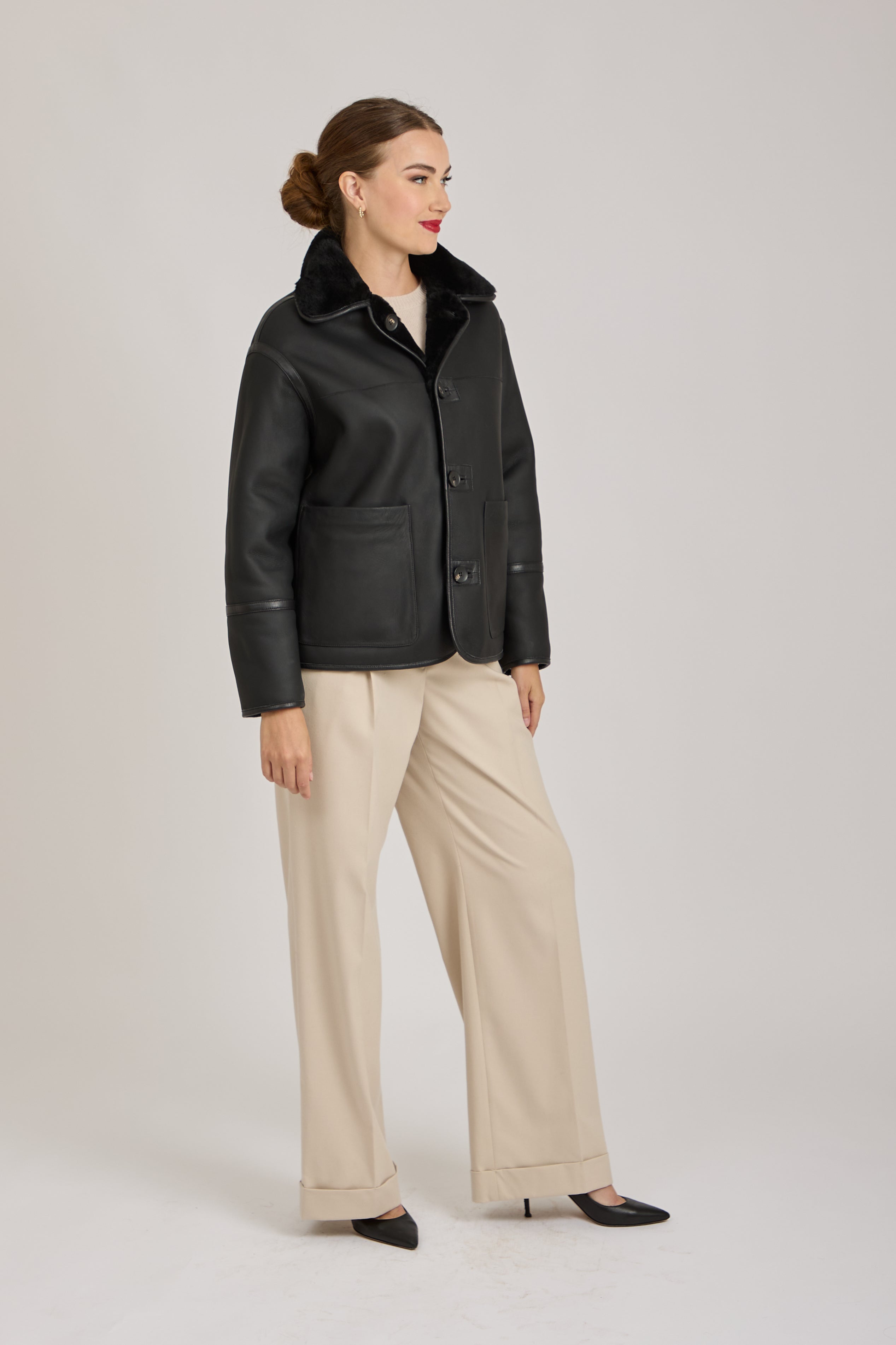 REVERSIBLE SHEARLING JACKET-BLACK