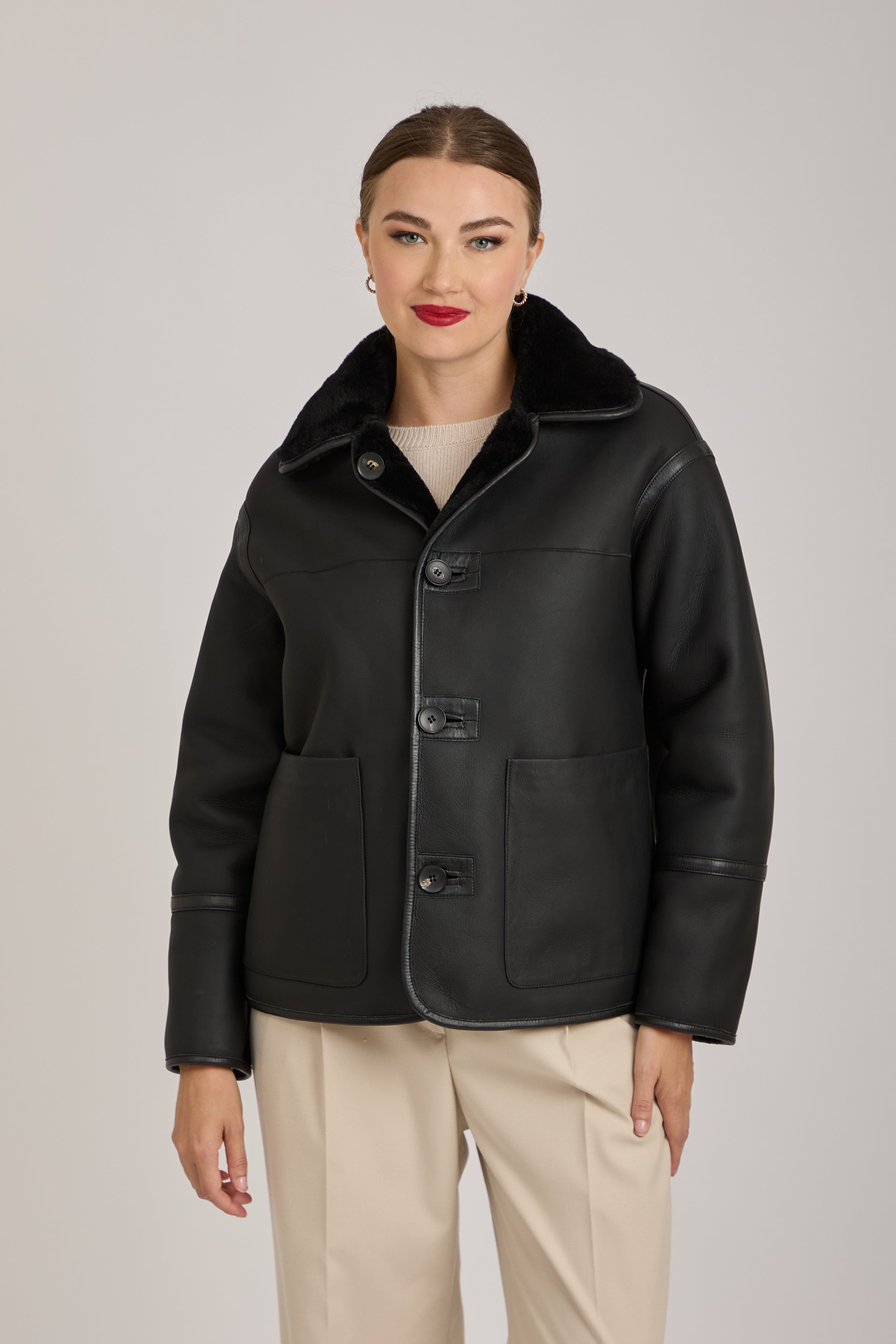REVERSIBLE SHEARLING JACKET-BLACK