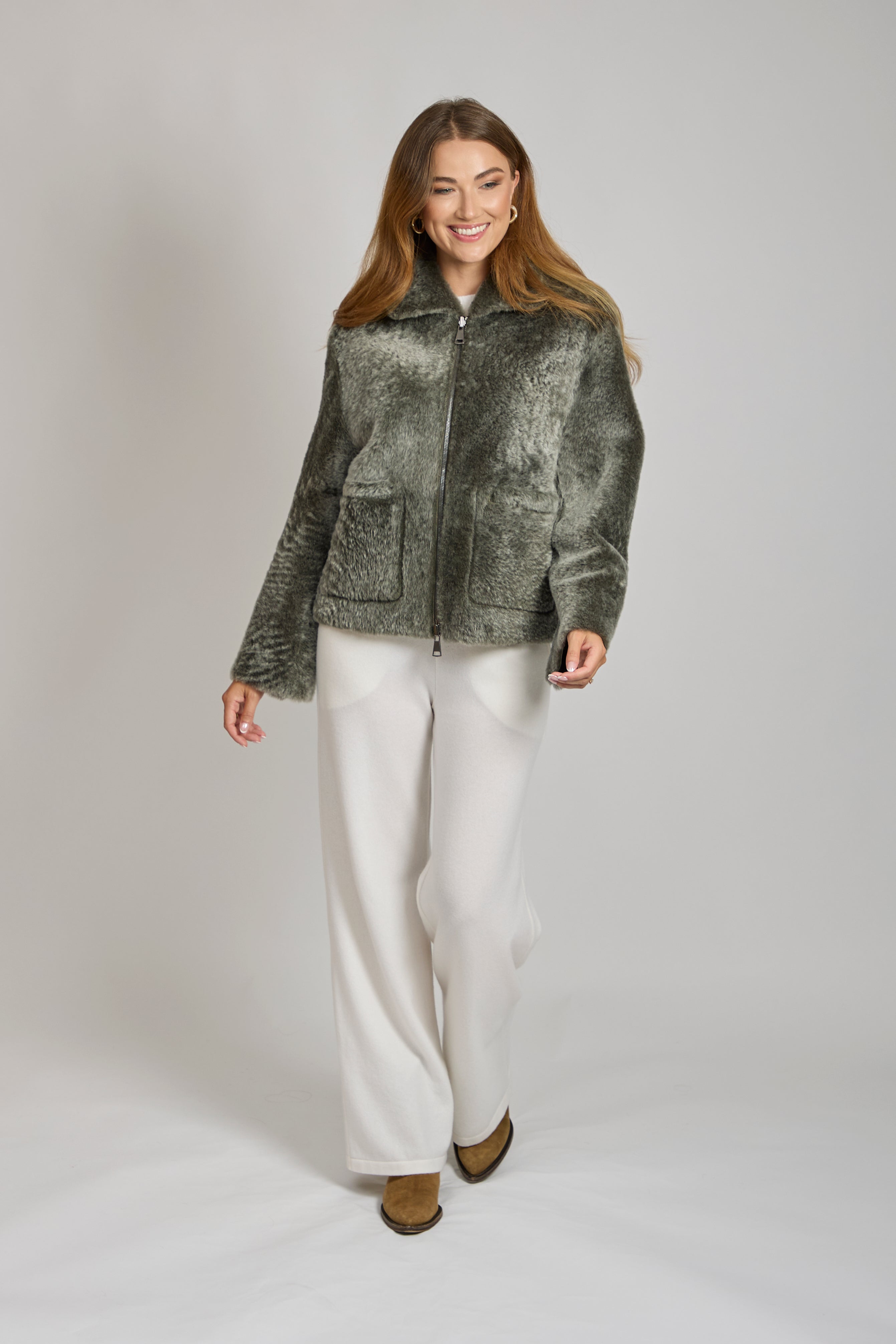 Manteau réversible en peau lainée - Olive