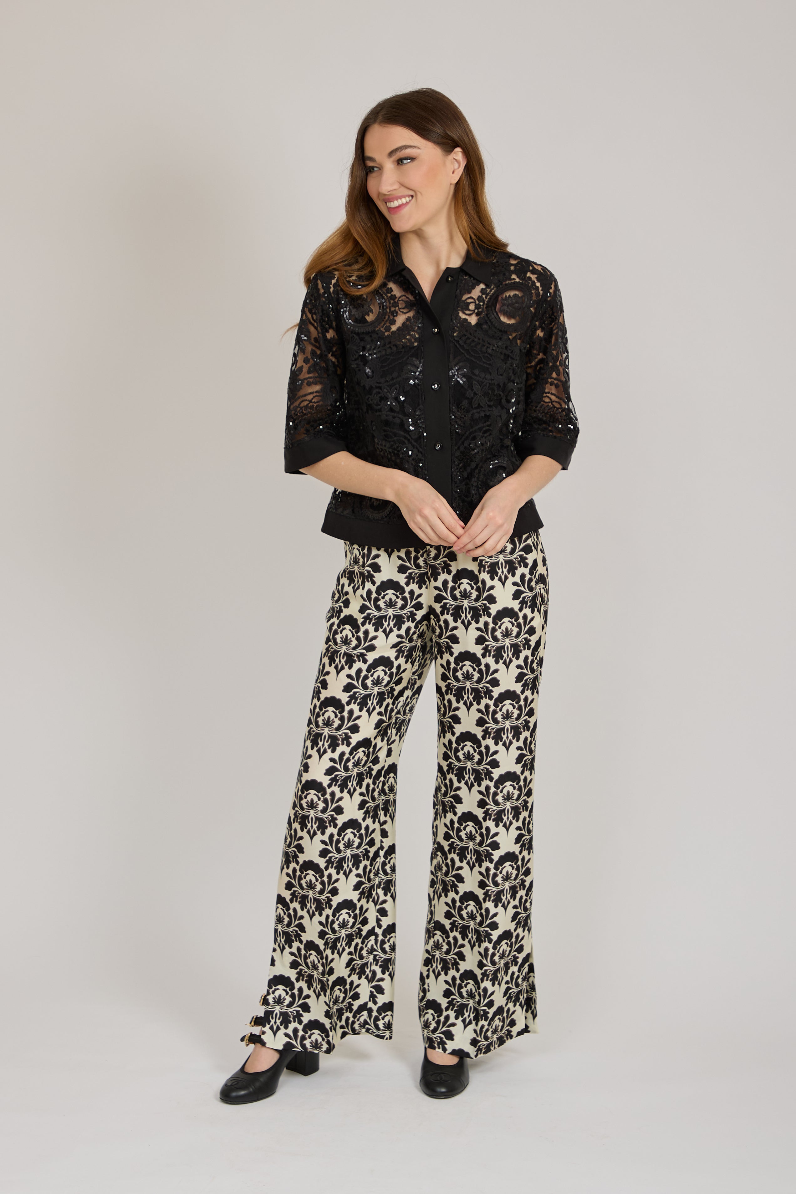 SILK PRINTED TROUSERS-ECRU