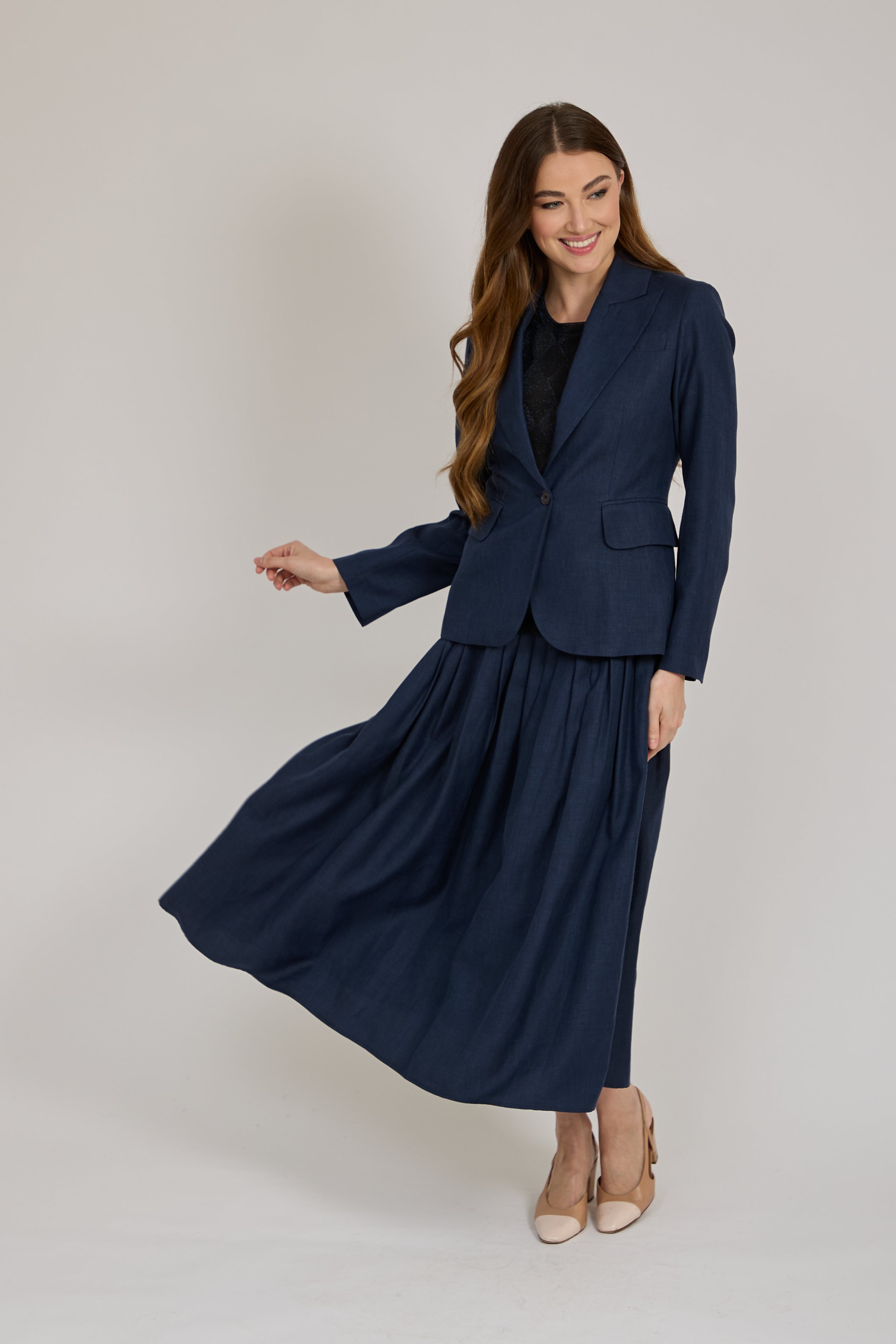 LINEN SKIRT-BLUE