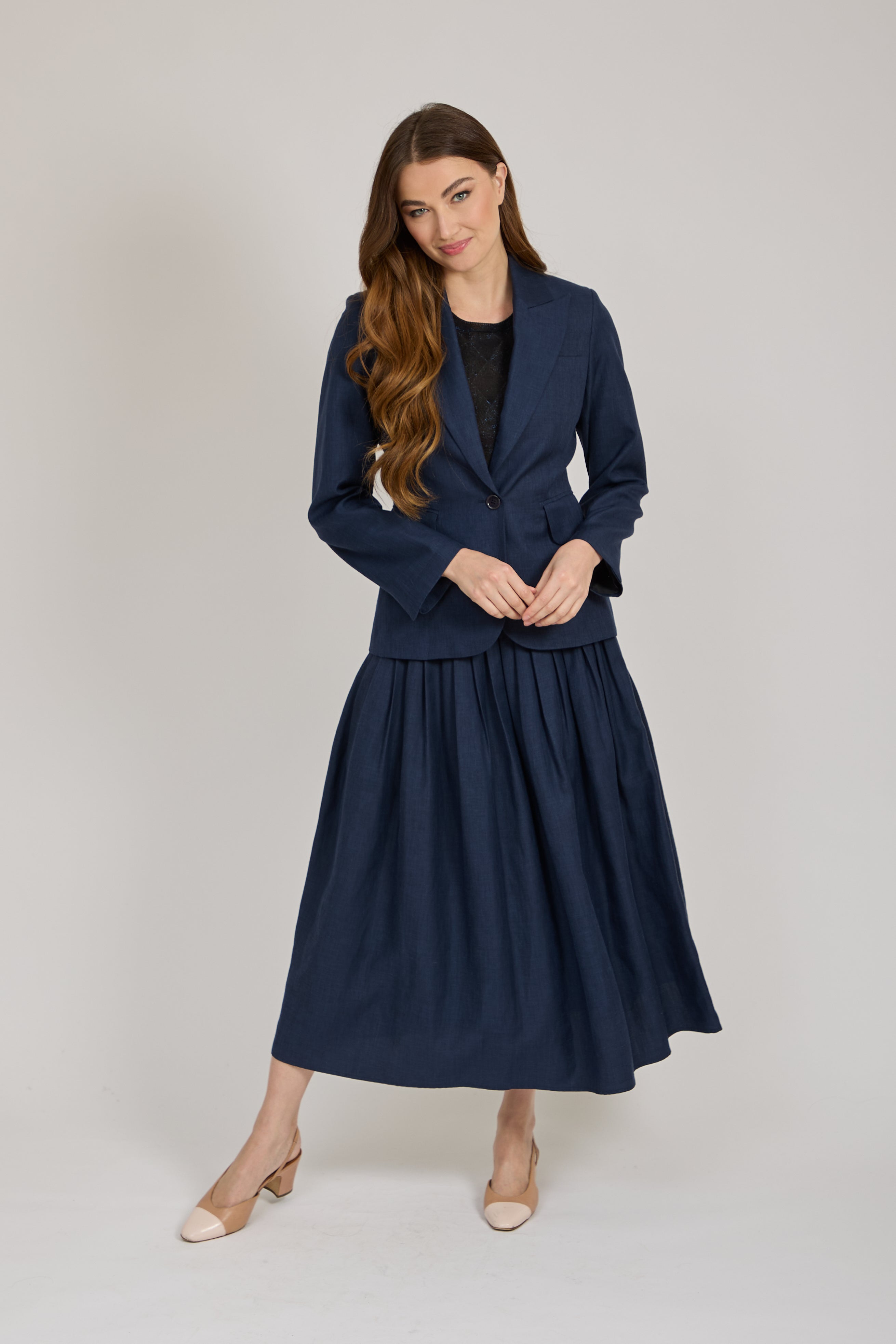 LINEN SKIRT-BLUE