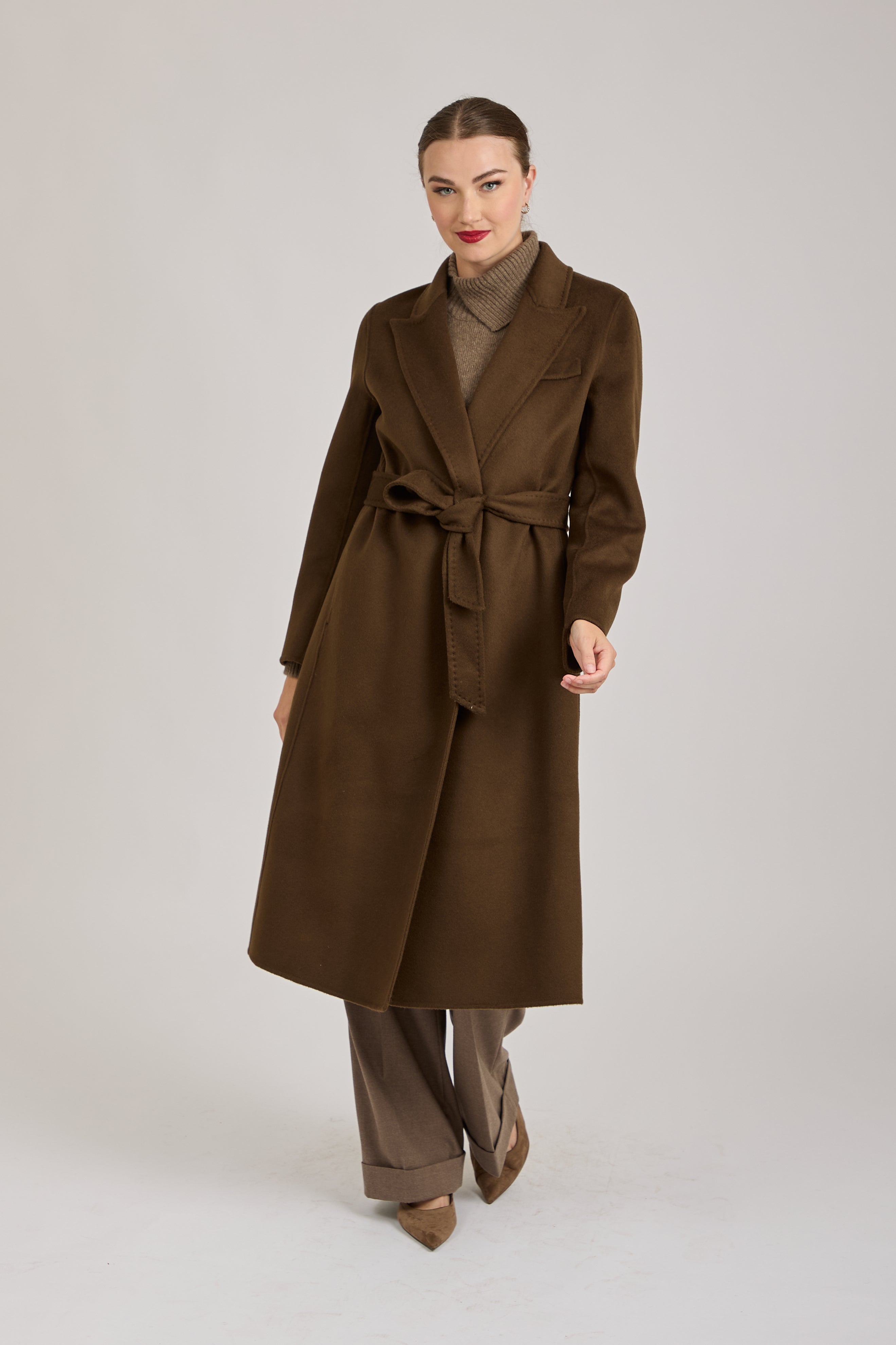 LONG BELTED COAT-MARRONE