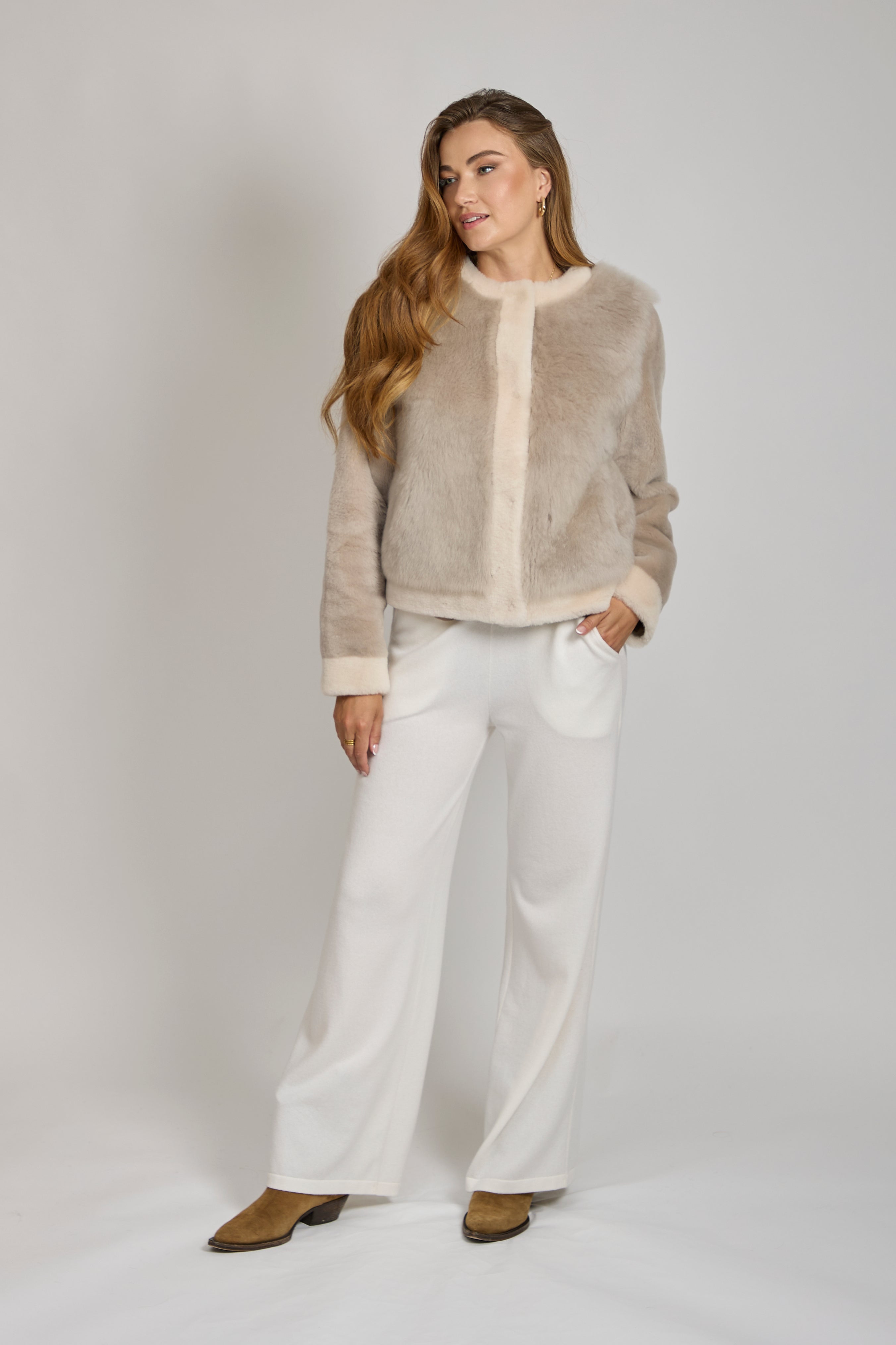 SHEARLING JACKET-BEIG/IVORY