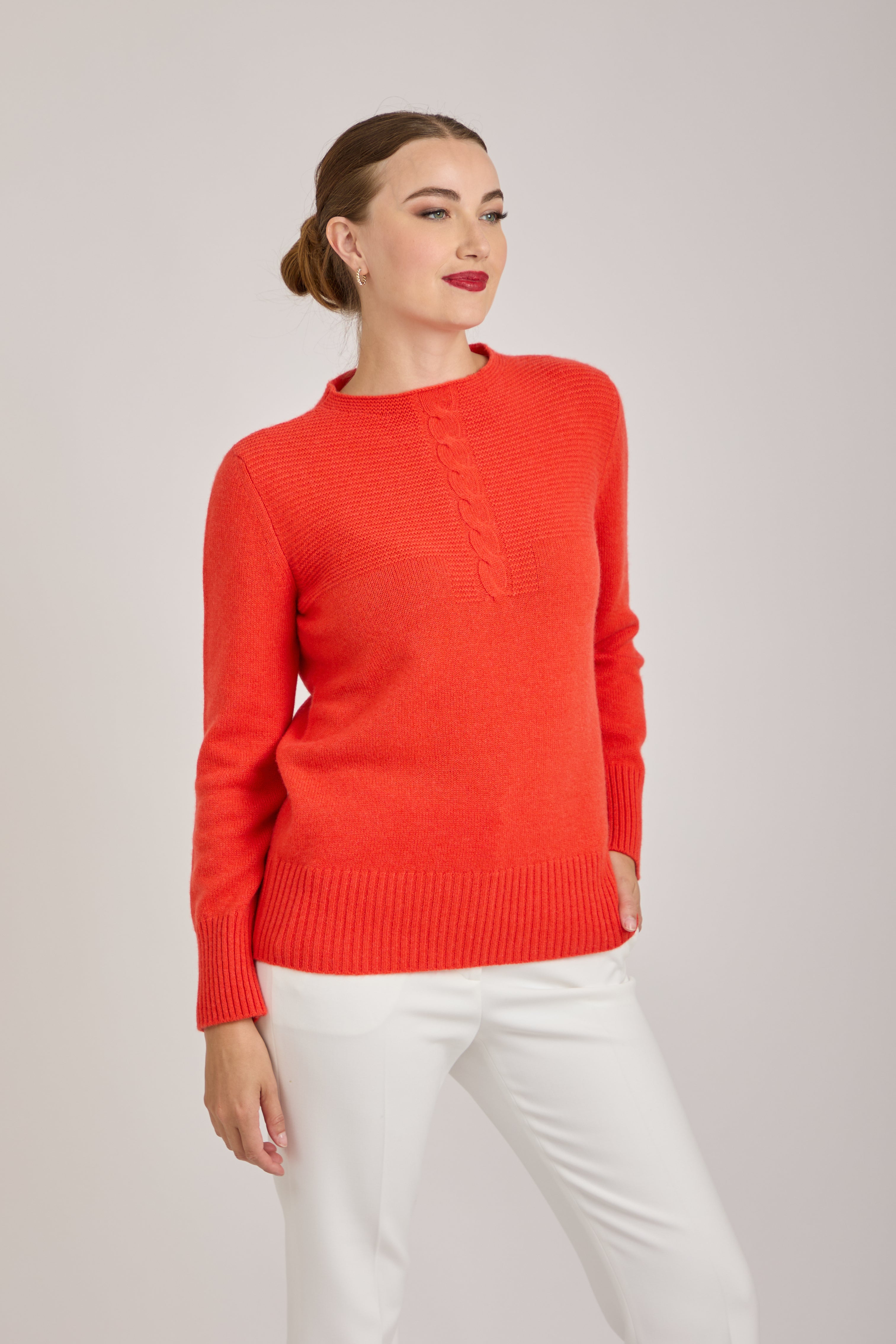 CREW NECK CABLE TIE - CORAL
