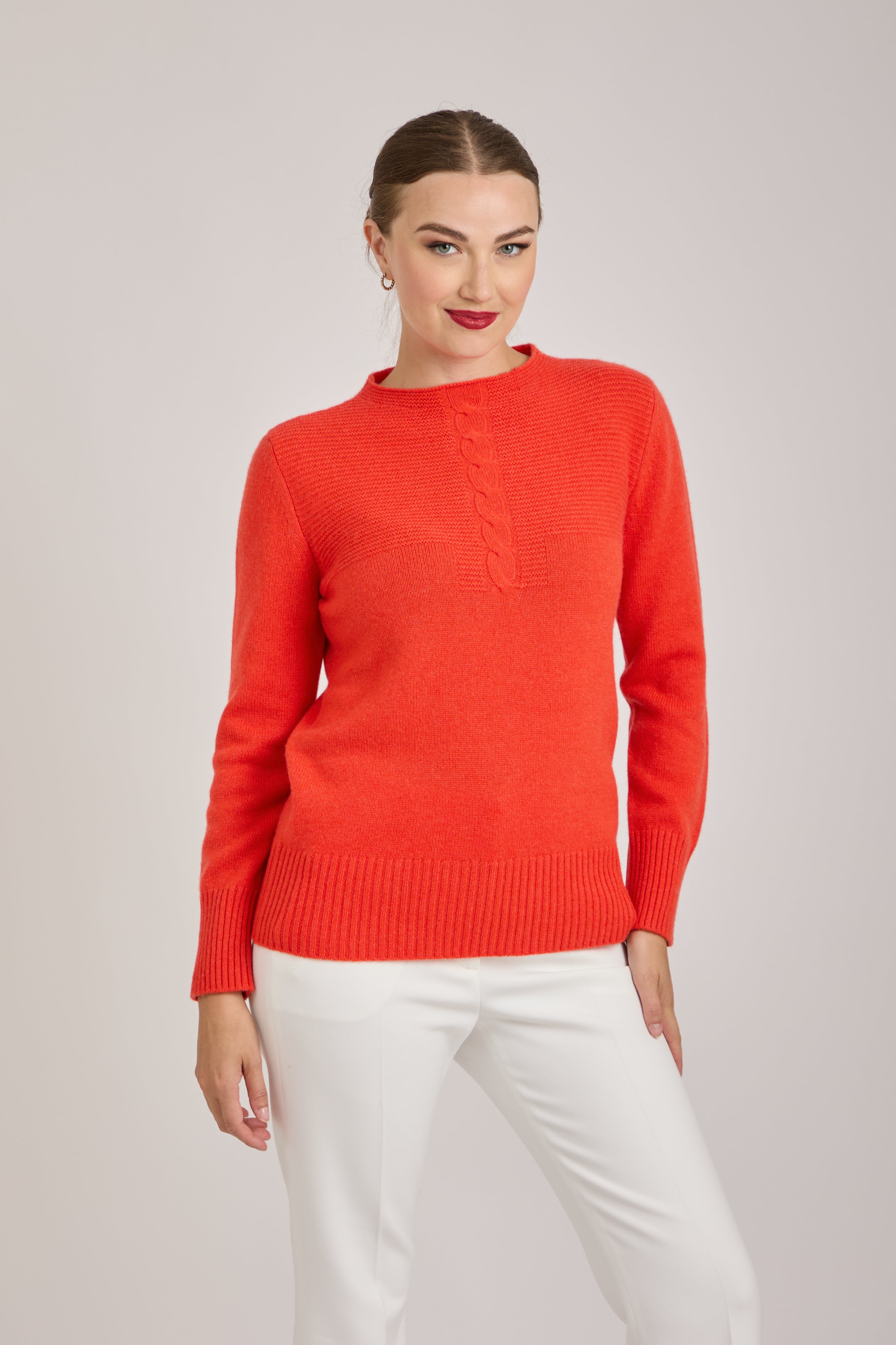 CREW NECK CABLE TIE - CORAL
