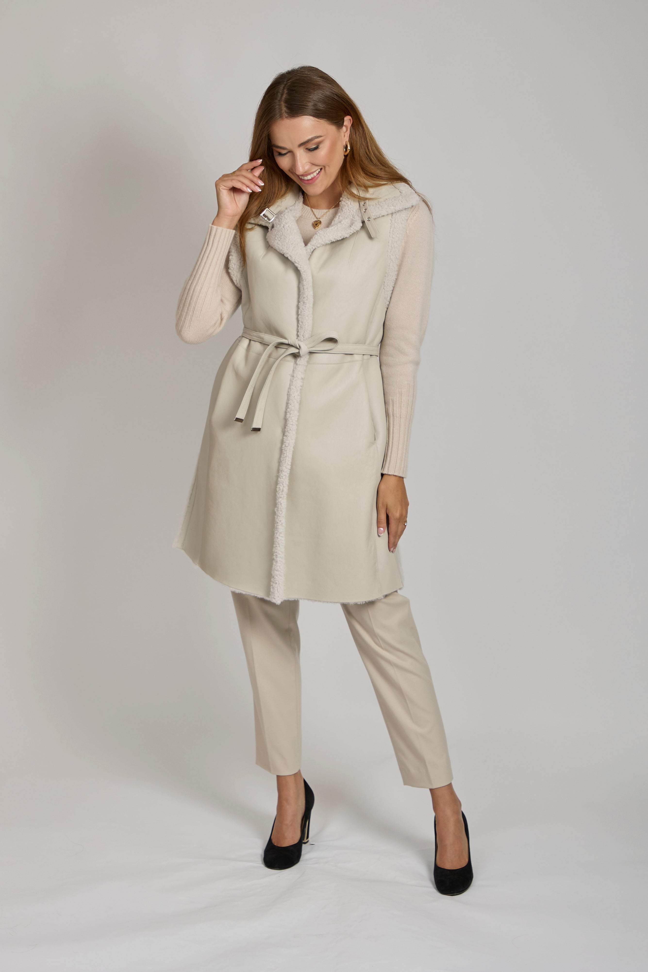Gilet réversible en peau lainée - Lait