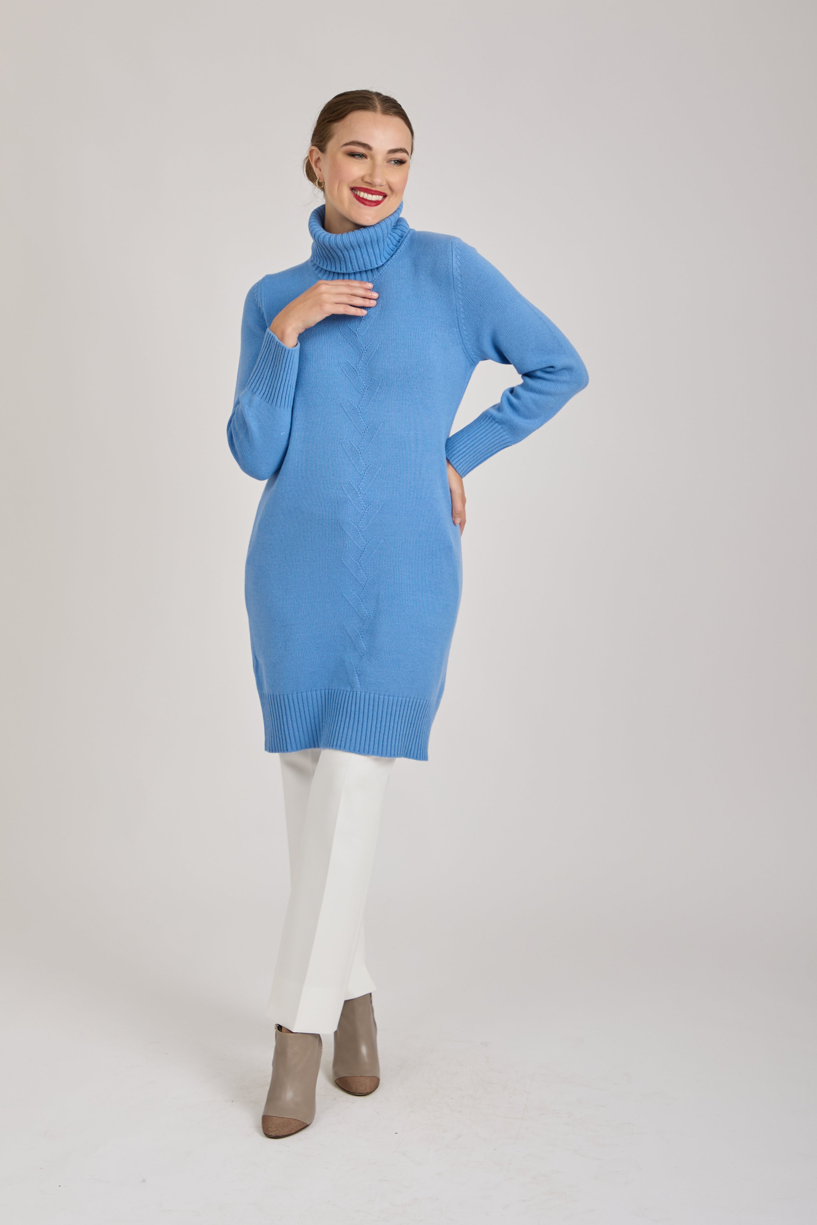 CABLE KNIT DRESS - AZZURRO