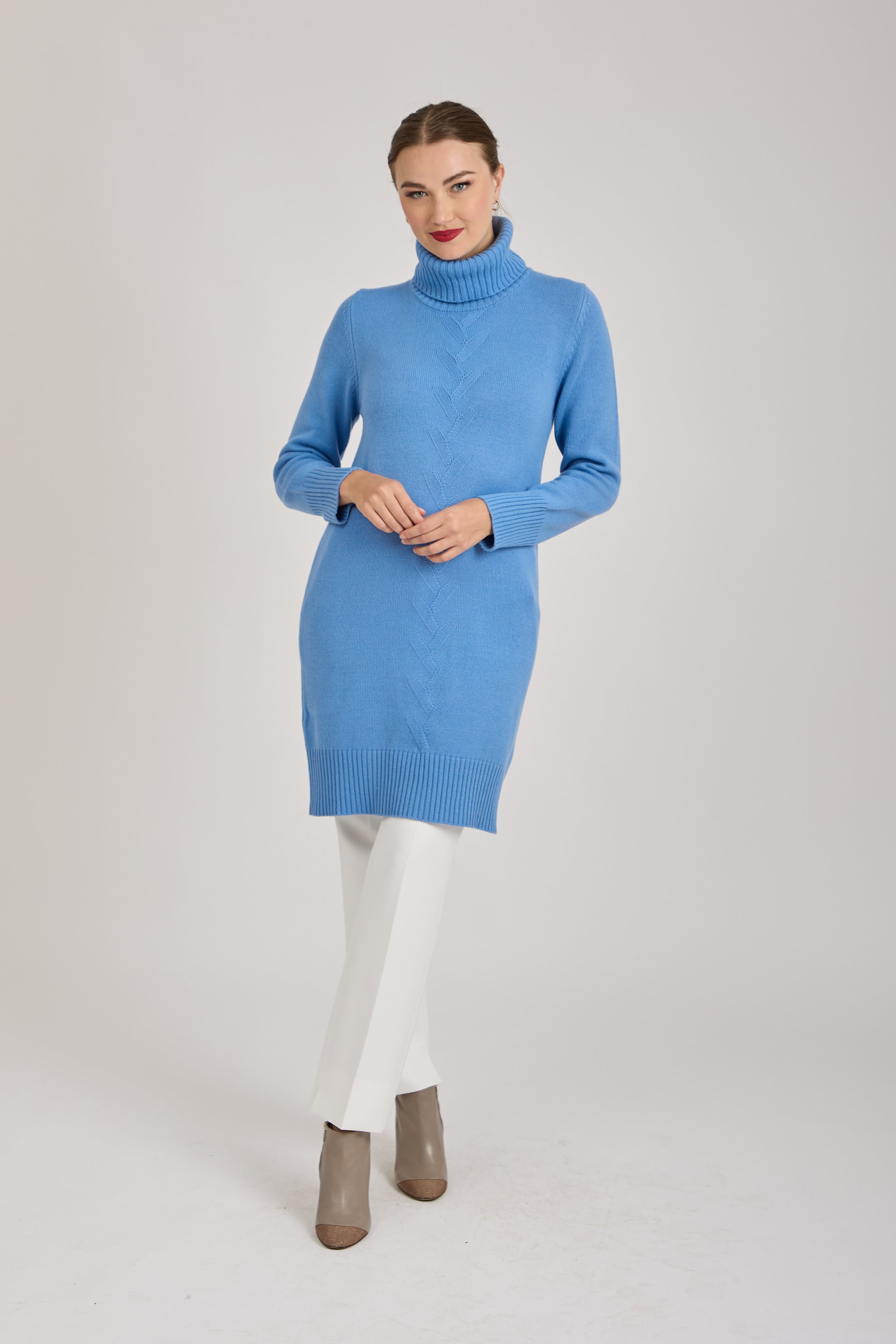 CABLE KNIT DRESS - AZZURRO