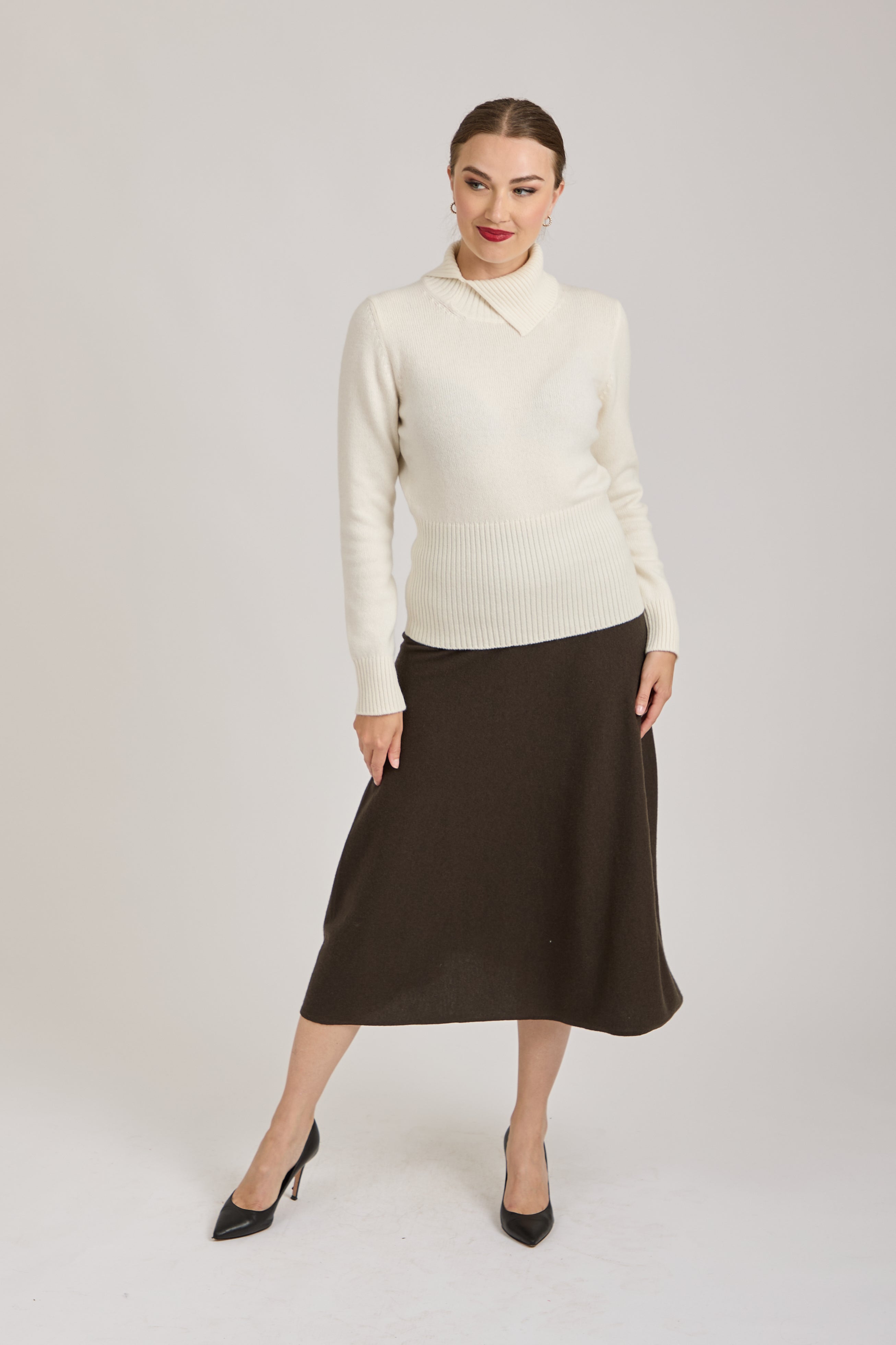 CASHMERE SKIRT-BROWN