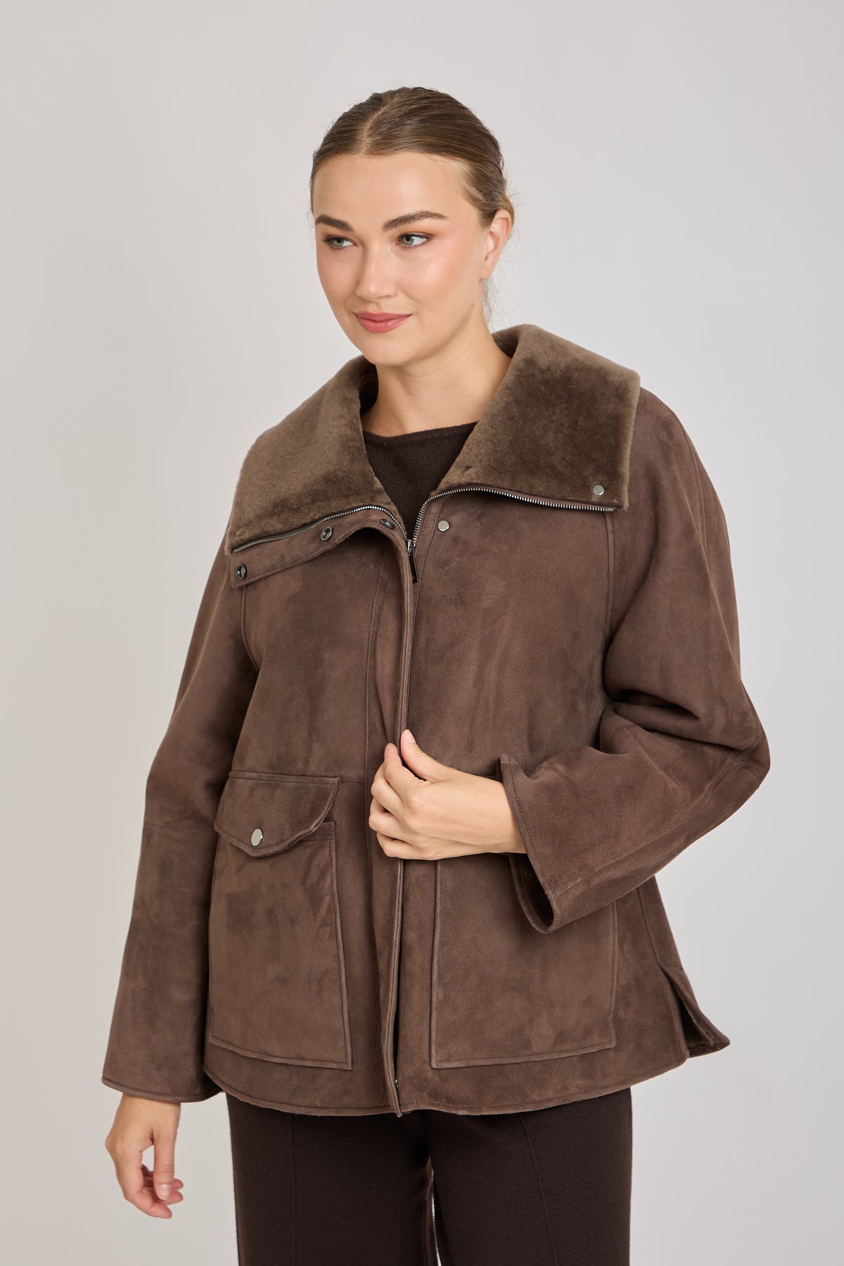SUEDE SHEARLING JACKET-BROWN