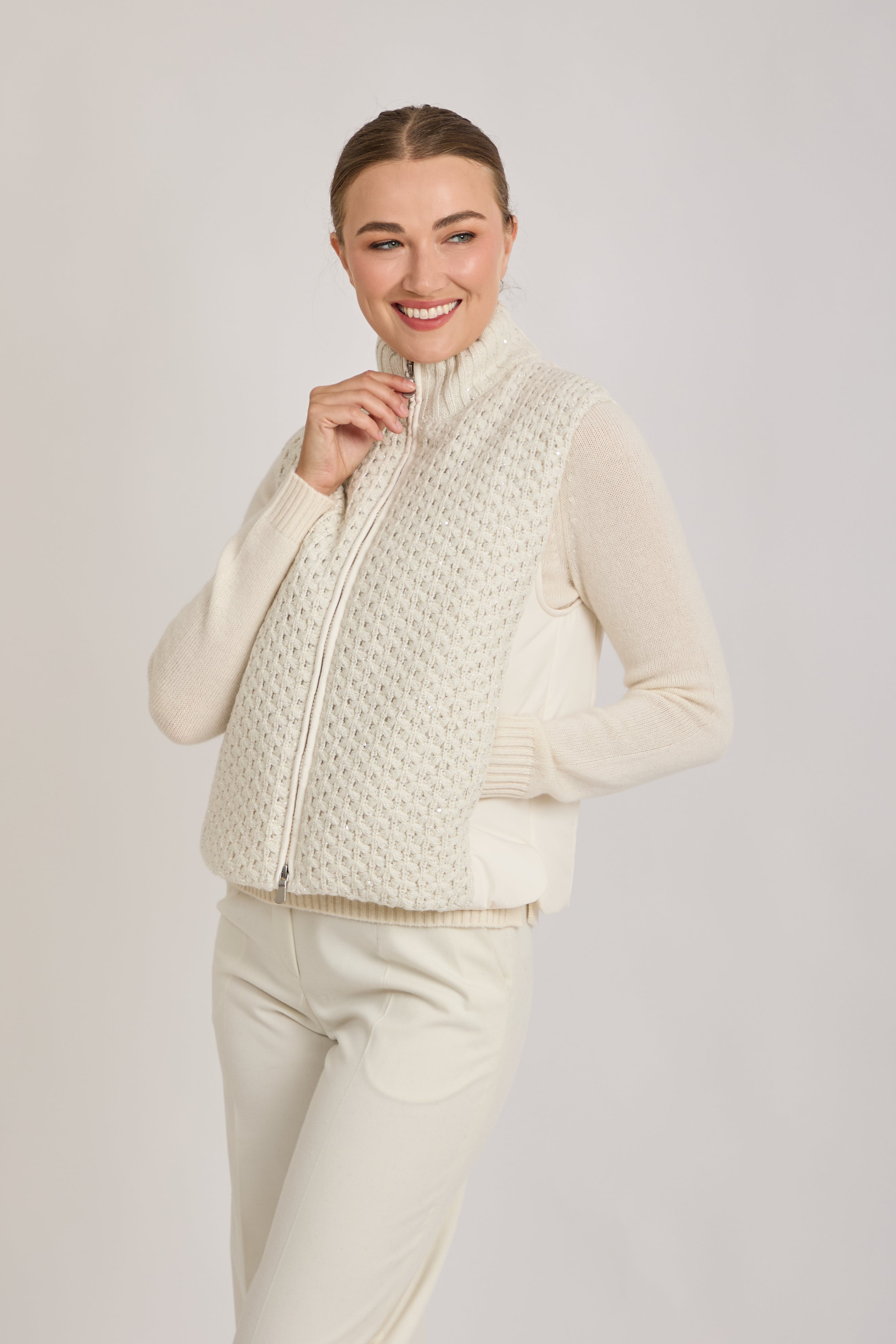 VEST WITH LUREX DETAILS-LATTE