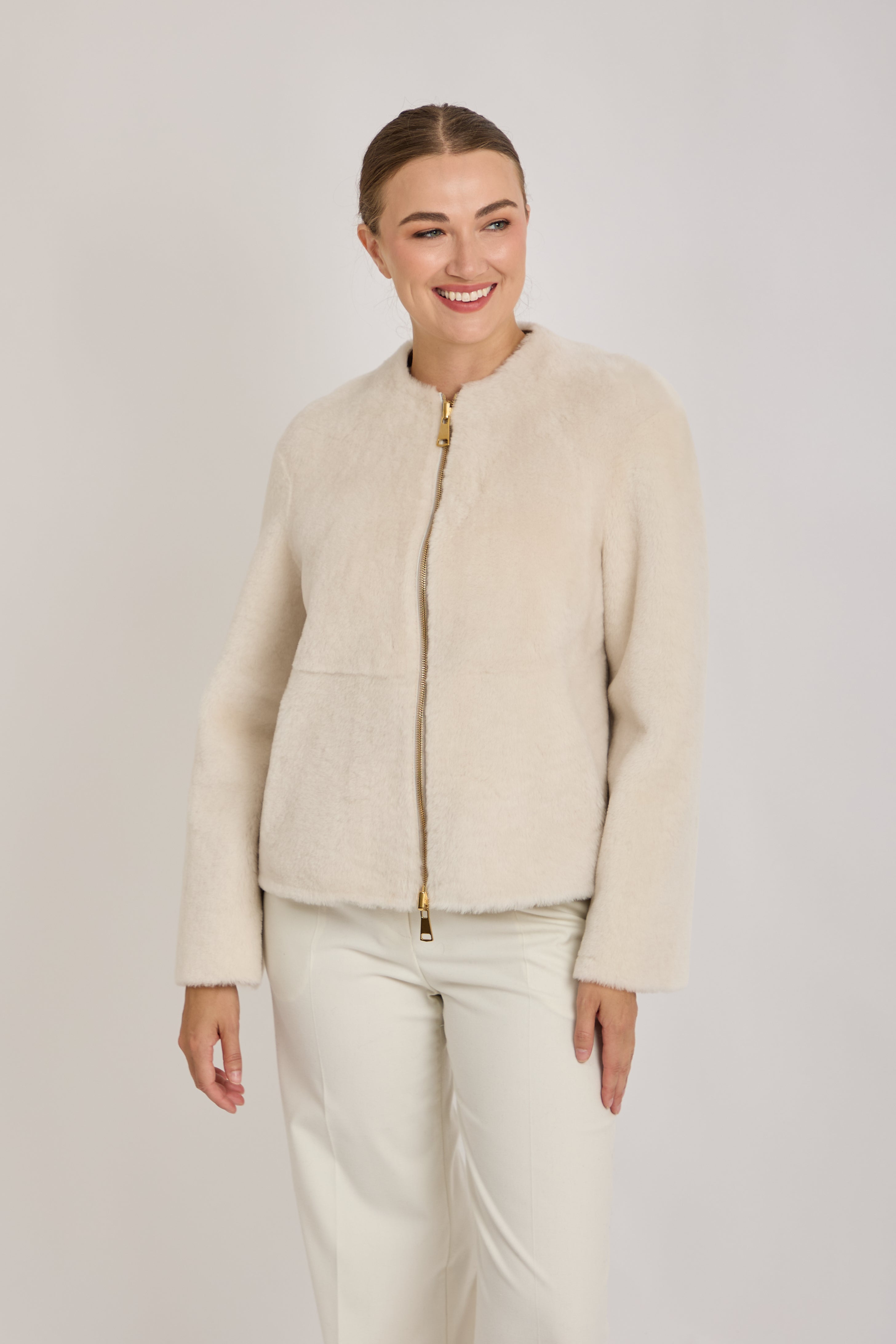 REVERSIBLE SHORT SHEARLING JACKET-ANGORA