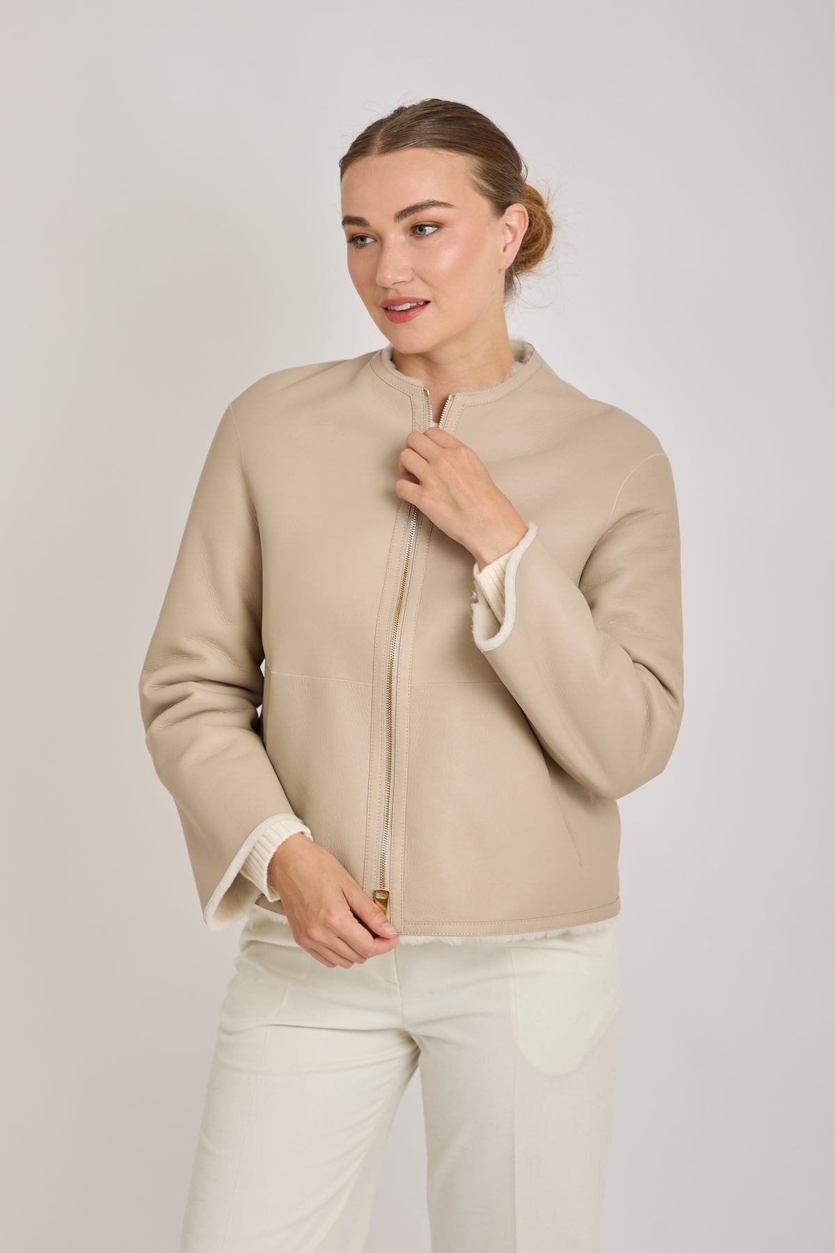 REVERSIBLE SHORT SHEARLING JACKET-ANGORA