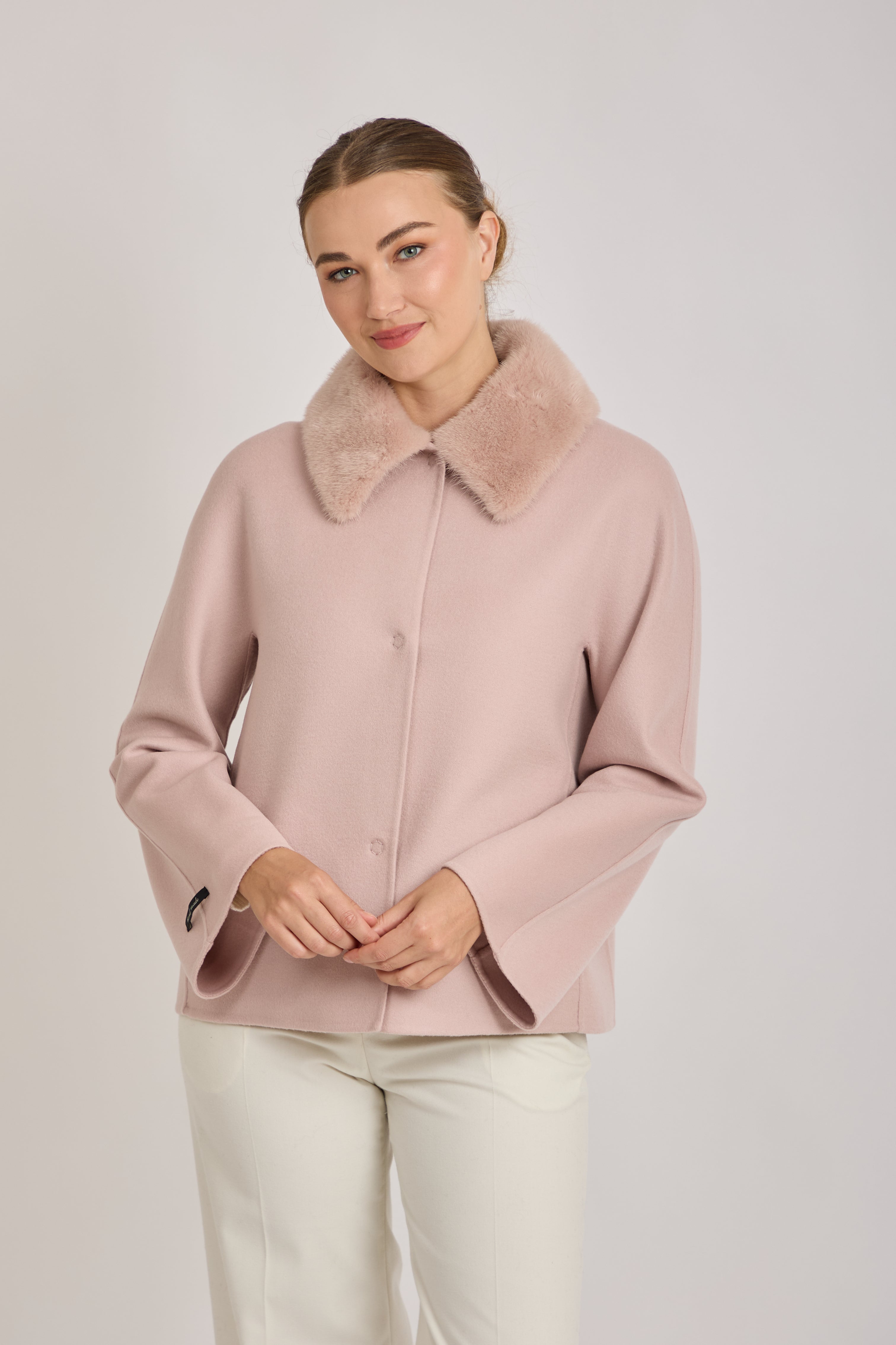 SHORT JACKET WITH MINK COLLAR-ROSE
