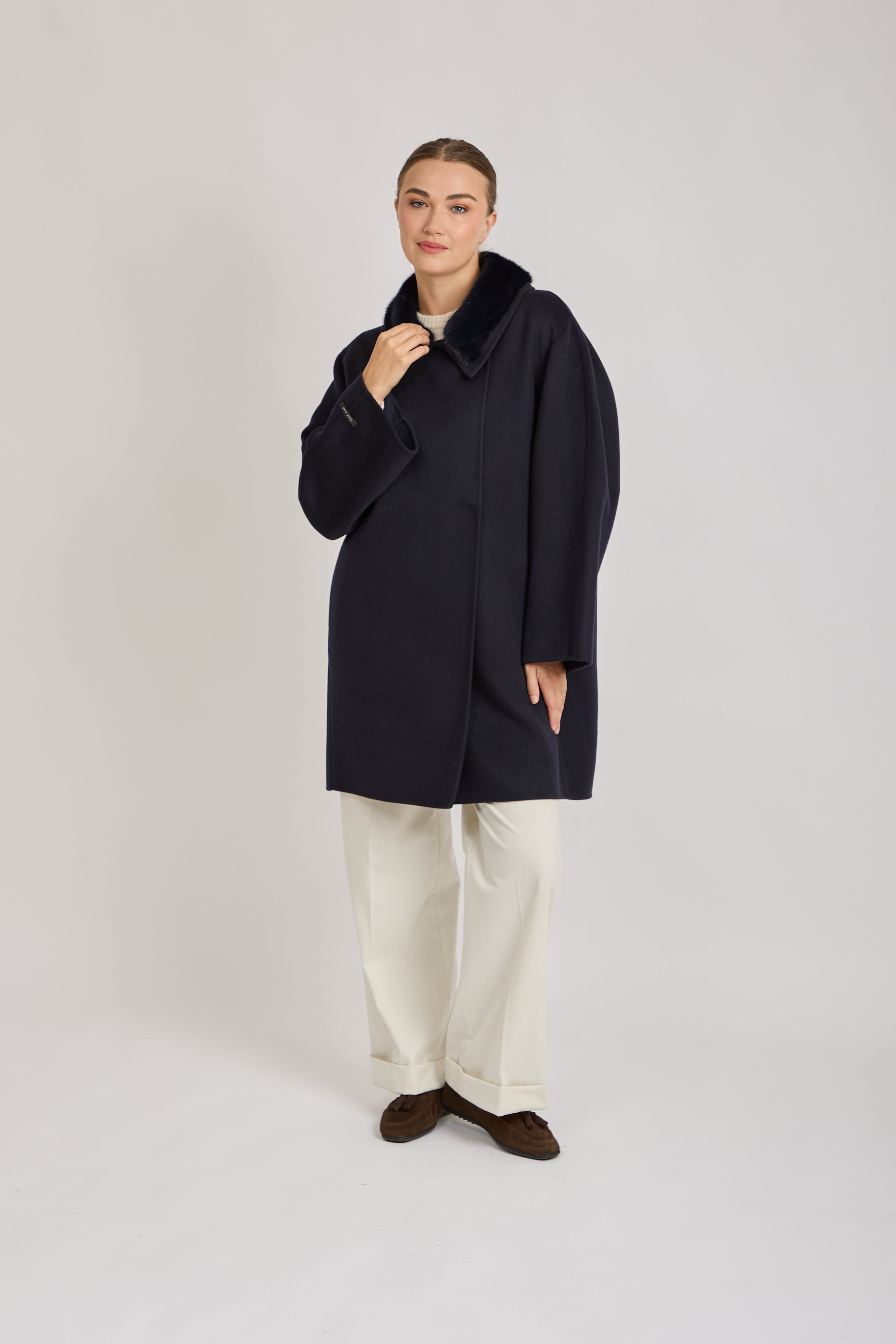 COAT WITH MINK COLLAR-NAVY